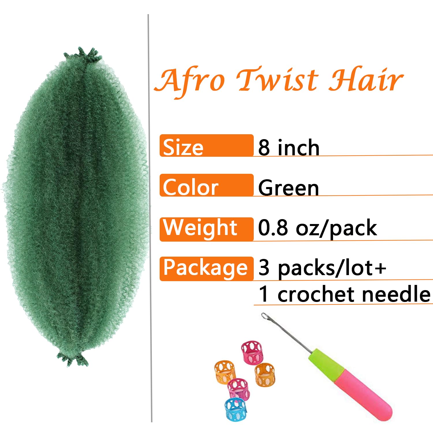 Springy Afro Twist Hair 8 Inch 3 Packs Pre Fluffed Marley Twist Braiding Hair For Black Women (8 Inch Green)