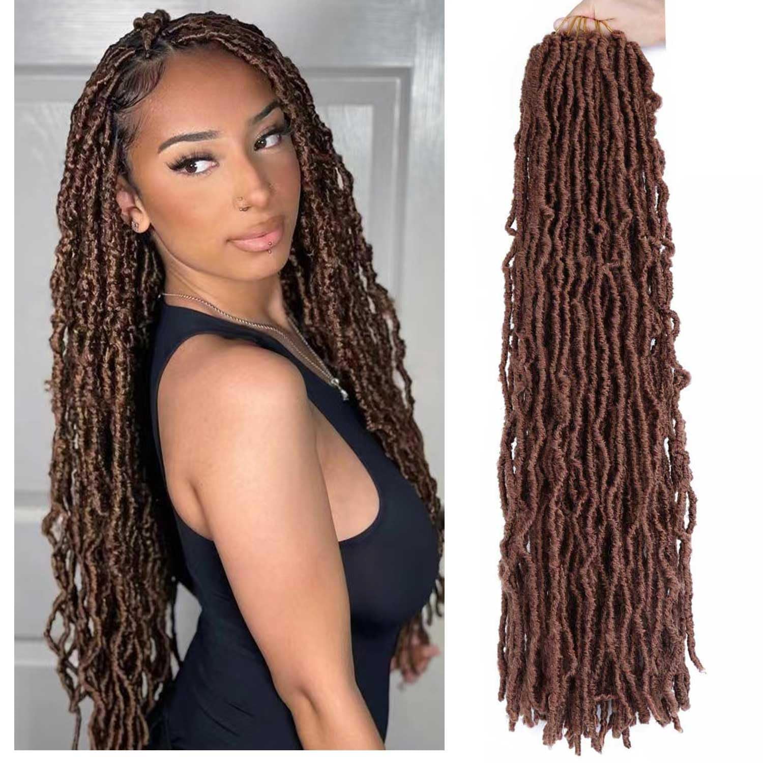 30 Inch Soft Locs Crochet Hair Pre Looped 6 Packs Faux Locs Crochet Braids Curly Wavy Goddess Locs Dreadlocs Synthetic Hair For 