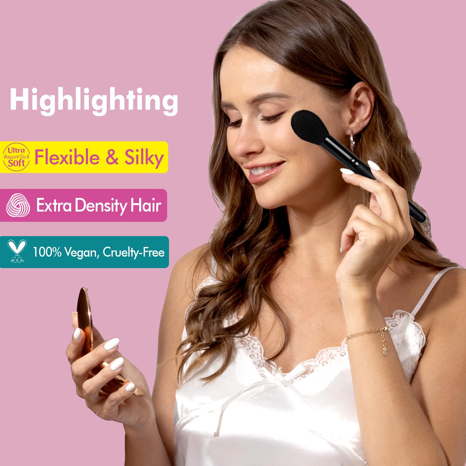 Bueart Design Large Highlighter powder makeup Brush with Small Tapered highlighting blush brush Ideal For Precision Blending hig