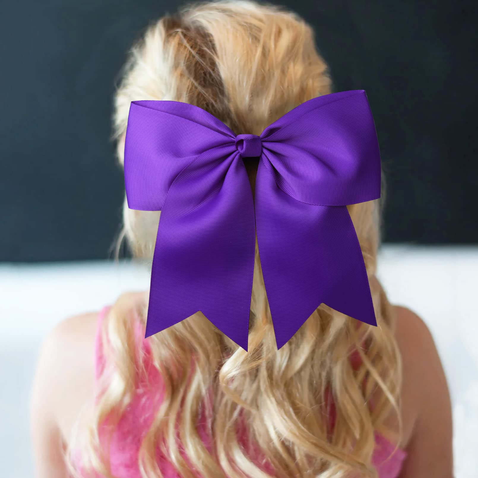 24 Pcs 8'' Large Cheer Bows Purple Girl Hair Bows Cheerleading Softball Team Bow Hair Accessories For Cheerleaders Football Comp
