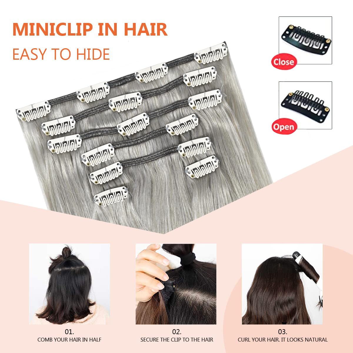 Silver Clip In Hair Extensions Real Human Hair 70G Gray Remy Human Hair Clip In Extensions 18 Inch Soft Silky Straight For Full
