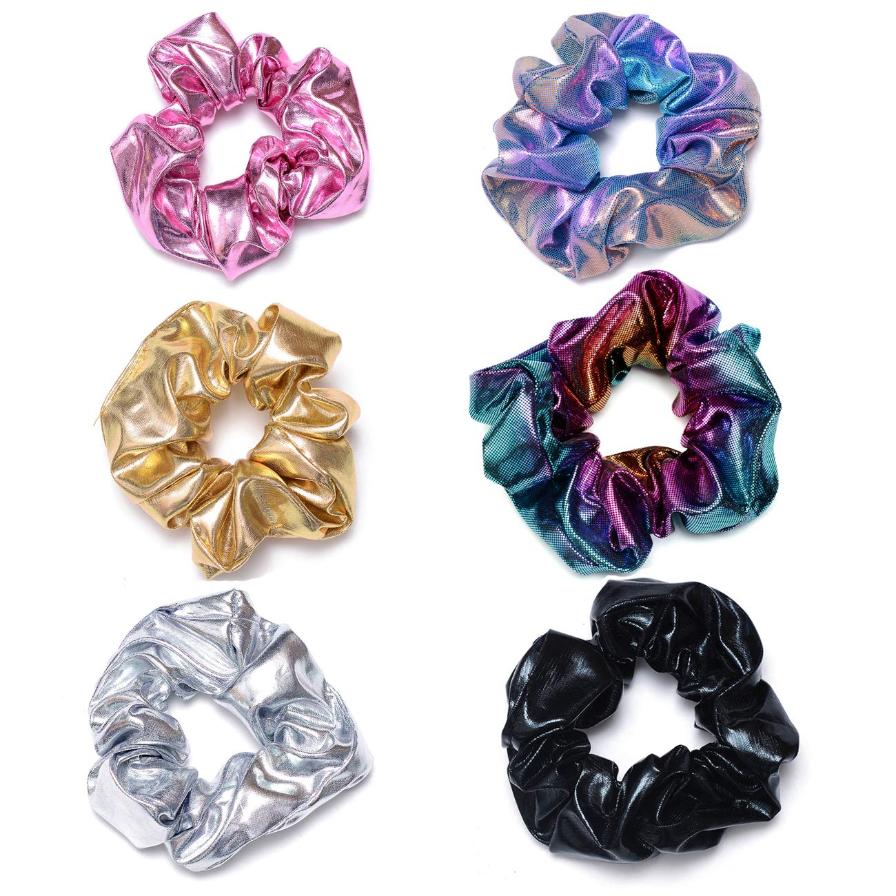 ACCGLORY Shiny Scrunchies Metallic Tone Hair Bands Elastic Hair Ties Set Glitter Ponytail Holder Soft Scrunchy for Women(6 Pack 