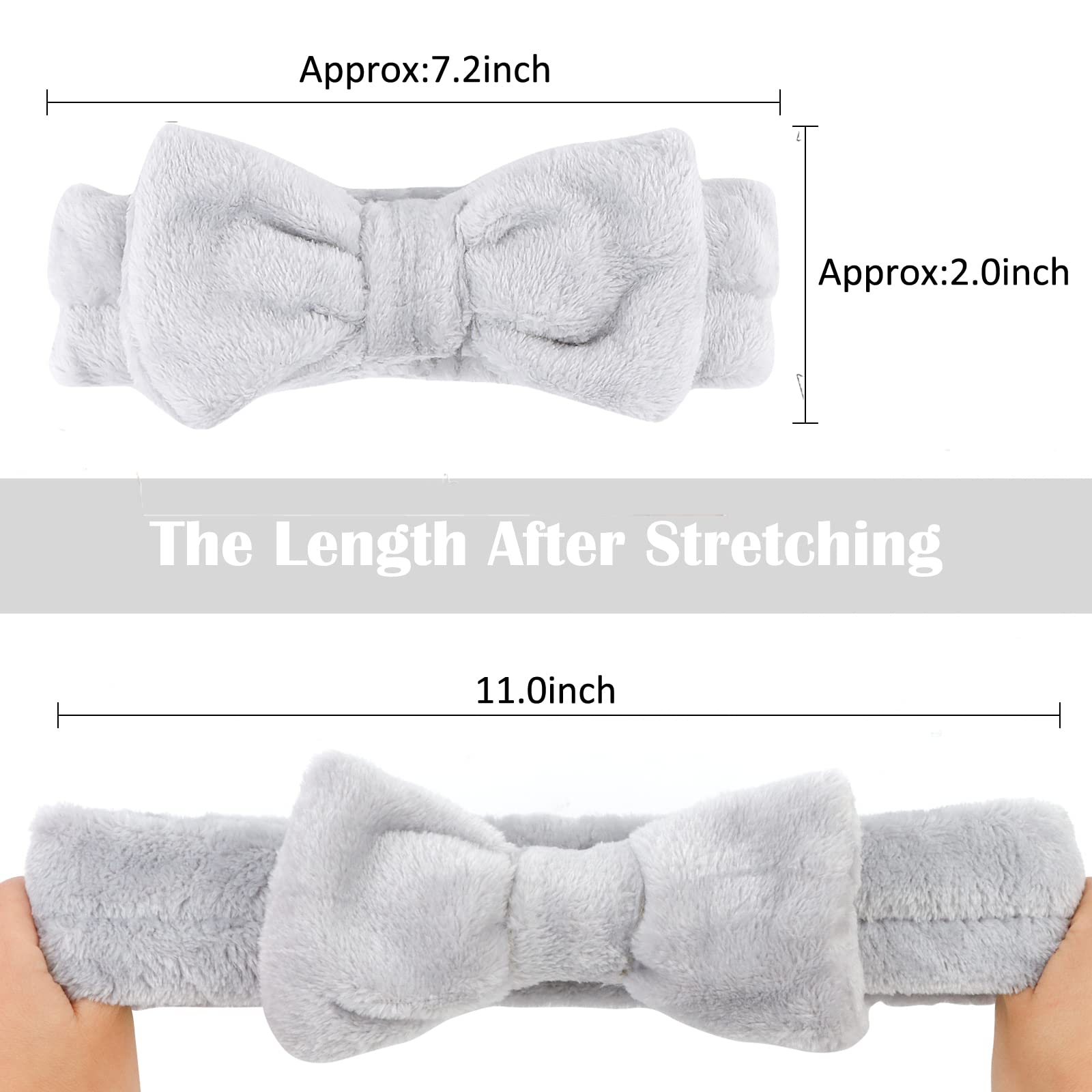 Casoty 6 Pcs Grey Spa Headband, Bow Hair Band, Soft Coral Fleece Makeup Headband, Hair Band For Washing Face, Skincare Headbands