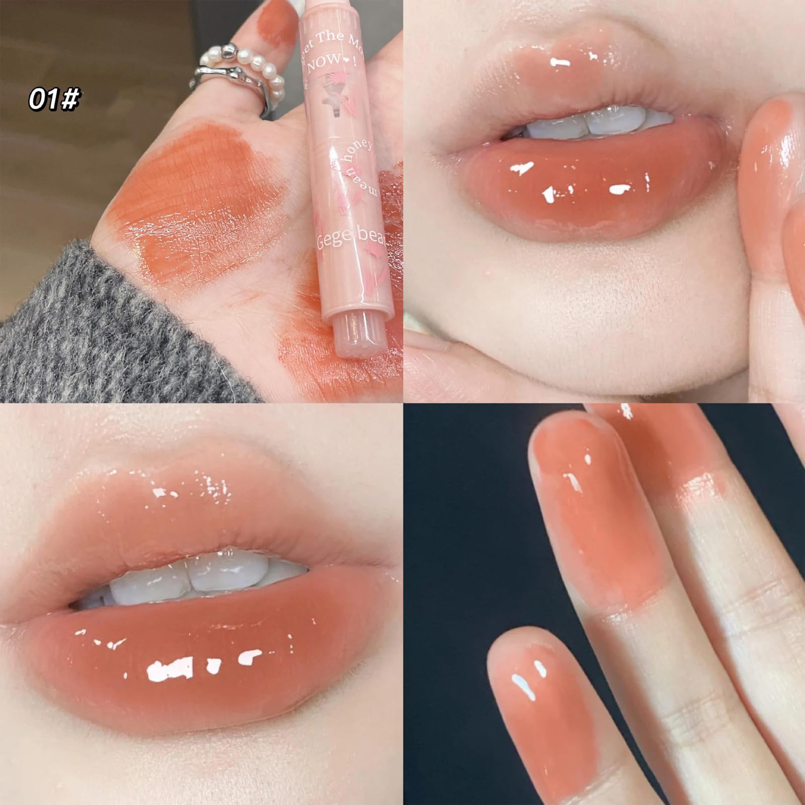 Domality 6Pcs Flower Jelly Lipstick Set, 6 Colors Heart Shape Moisturizing Lip Glaze, Glossy Hydrating Lip Gloss, Mirror Effect