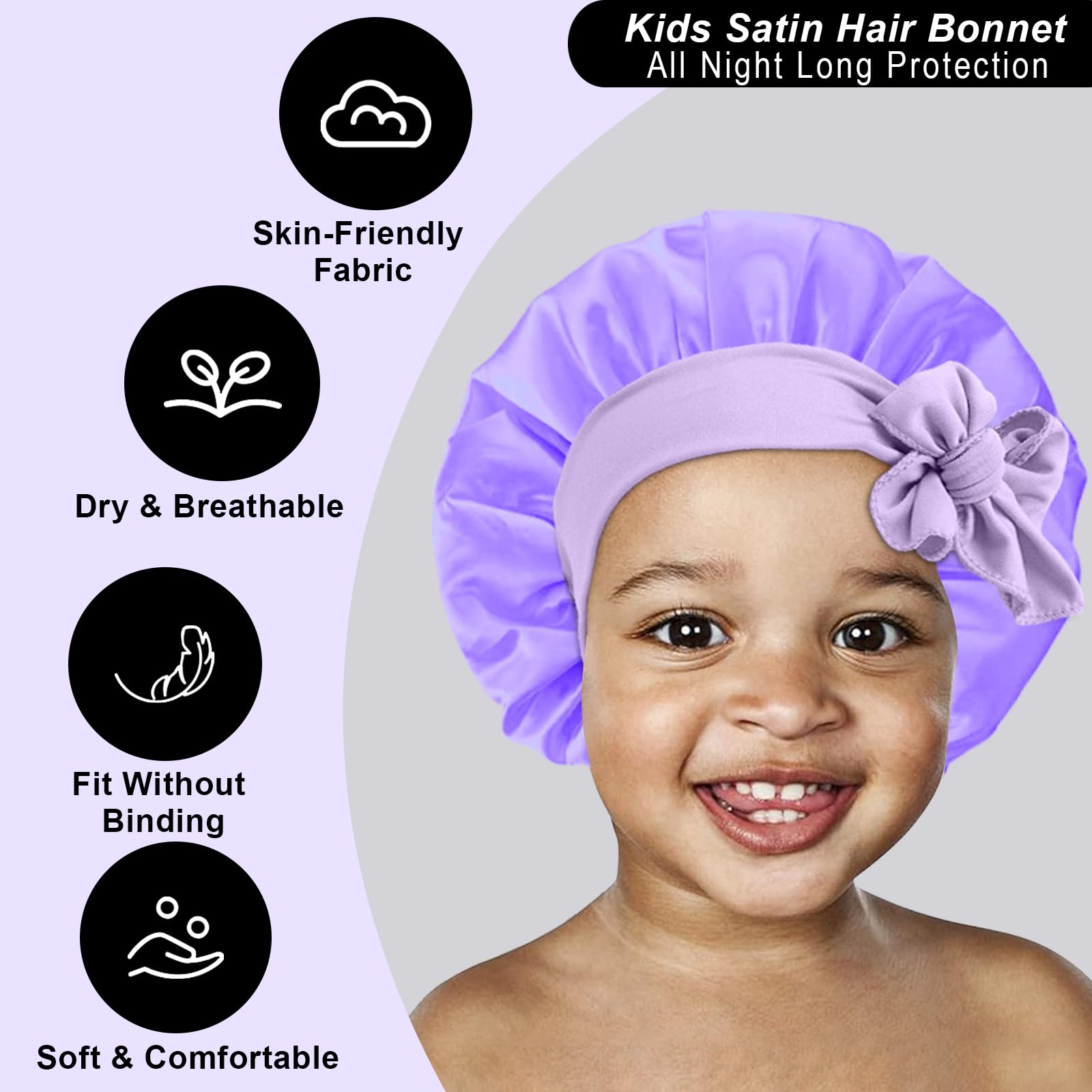 3Pcs Kids Silk Satin Bonnet For Sleeping - Baby Hair Sleep Bonnet,Kids Bonnets For Girls Toddler Child With Wide Elastic Tie Ban