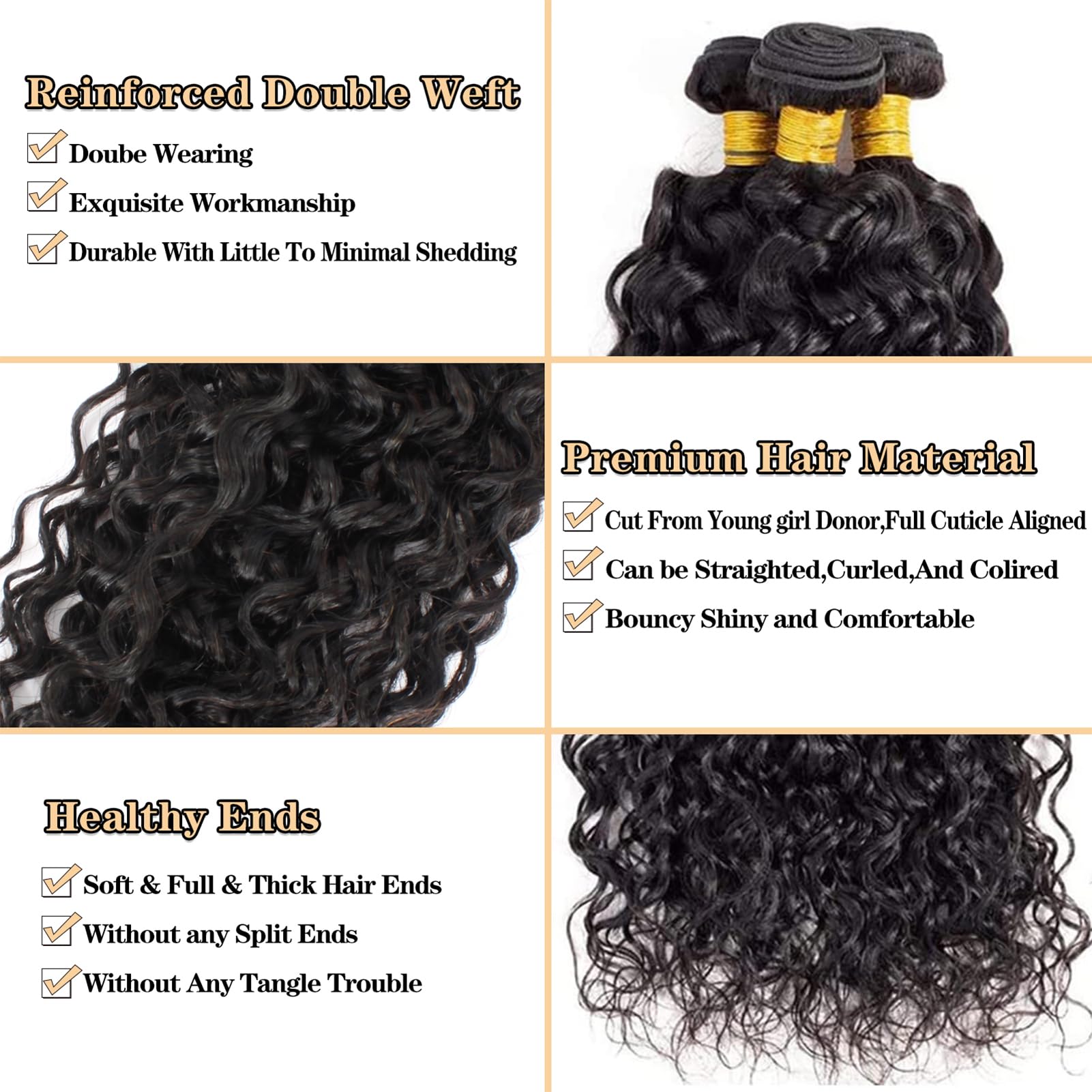 12A Water Wave 3 Bundles Human Hair 10'' 12'' 14'' 300G 100% Unprocessed Brazilian Virgin Hair Wet And Wavy Human Hair Weave Bun
