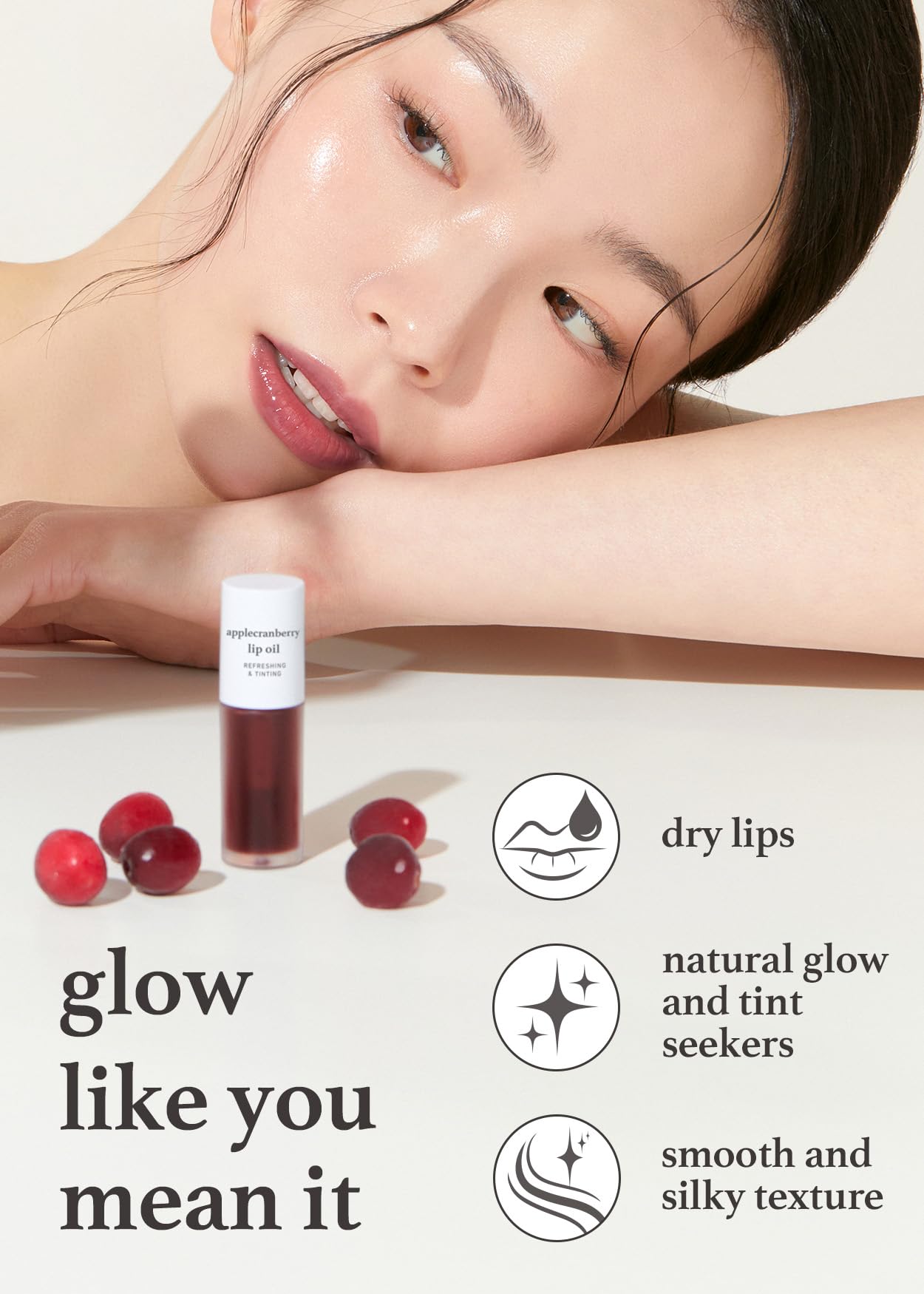 Nooni Korean Lip Oil - Applecranberry | Refreshing, And Tinting Dry Lips With Apple Seed Oil, Jojoba Seed Oil, Cranberry Extract
