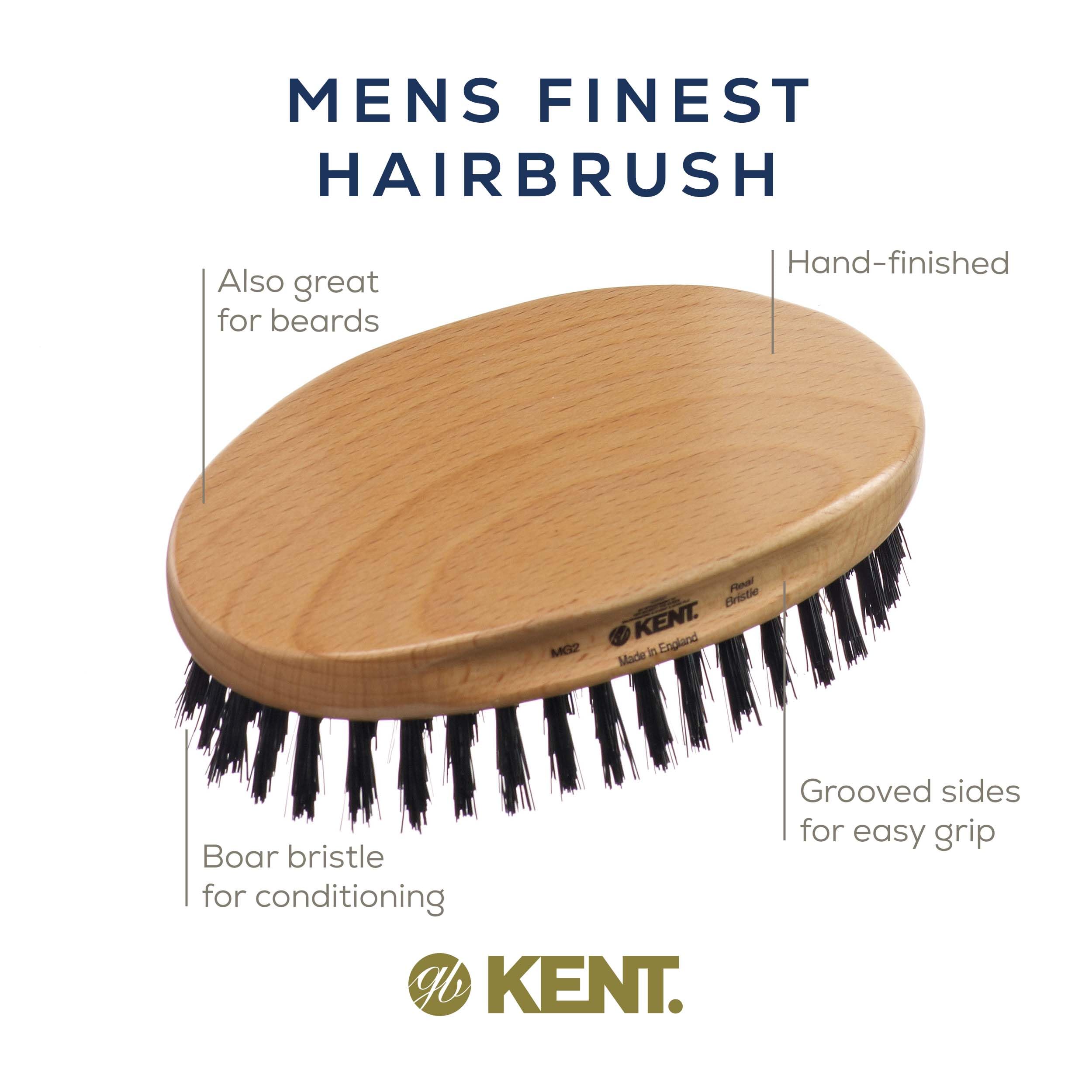 Kent Mg2 Finest Men'S Oval 100% Natural Beechwood Military Hair Brush With 100% Natural Black Boar Bristle For Mens Grooming, Sc