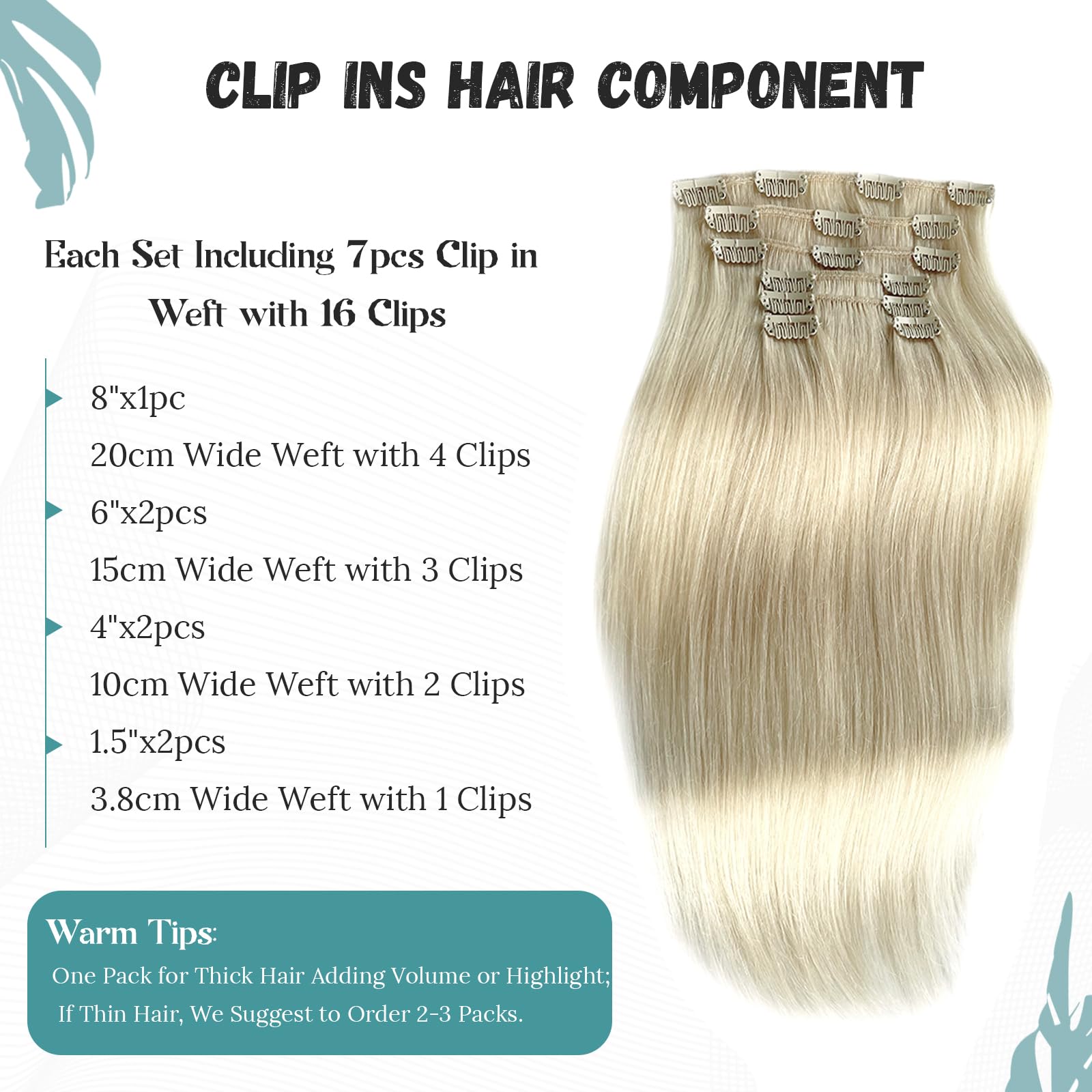 Clip In Hair Extensions Real Human Hair, 12 Inch 70G, 613 Bleach Blonde, Clip In 100% Brazilian Remy Human Hair Extensions 7Pcs