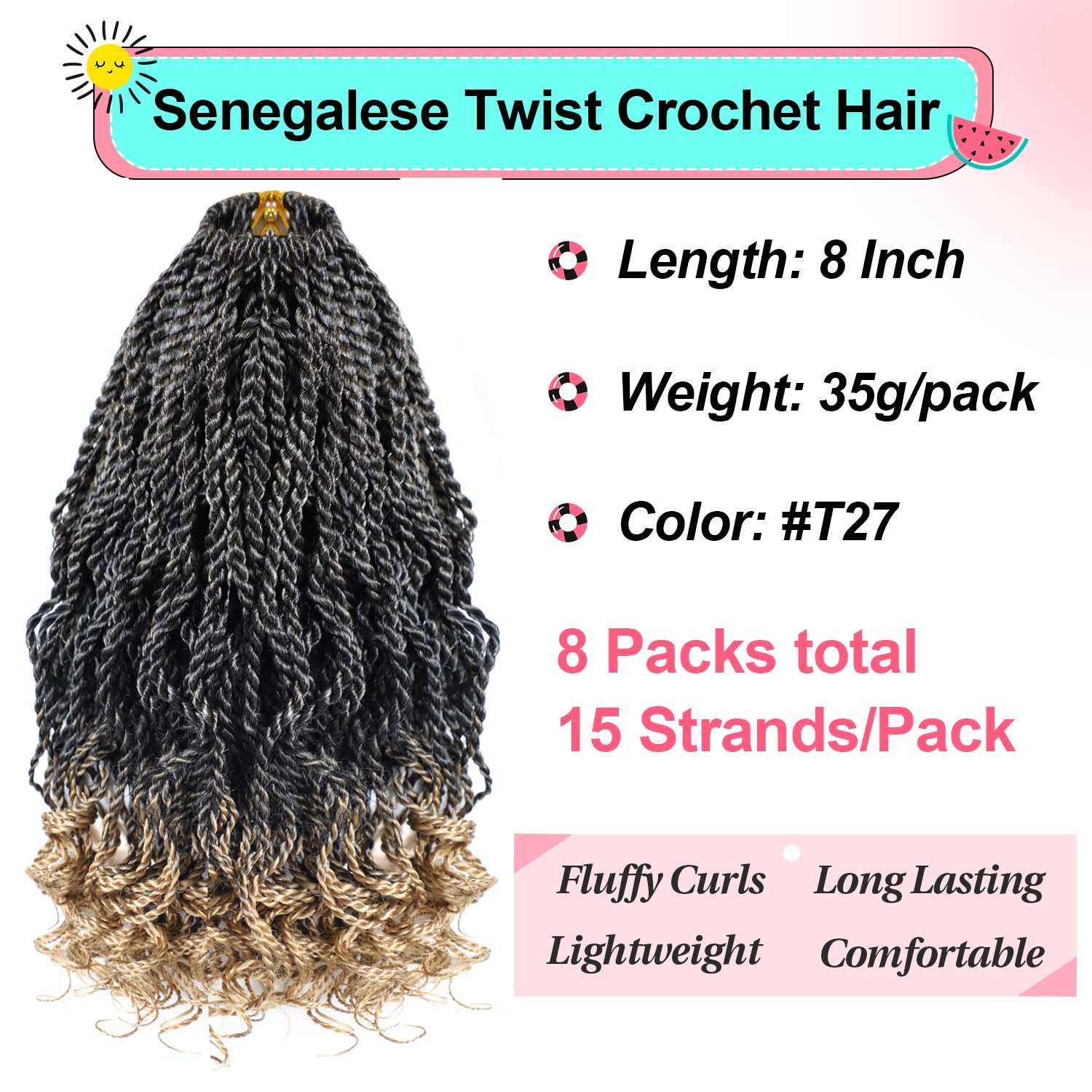 Wavy Senegalese Twist Crochet Hair 8 Inch Short Kids Crochet Hair With Curly Ends 8 Packs Small Curly Crochet Hair For Black Wom