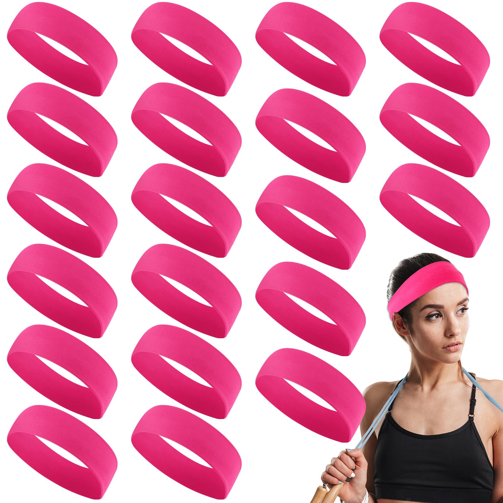 Hotop 20 Pcs Sport Stretchy Headbands for Girls Women Non Slip Soft Fabric Elastic Headband Bulk for Yoga DIY Team Gifts(Rose Re