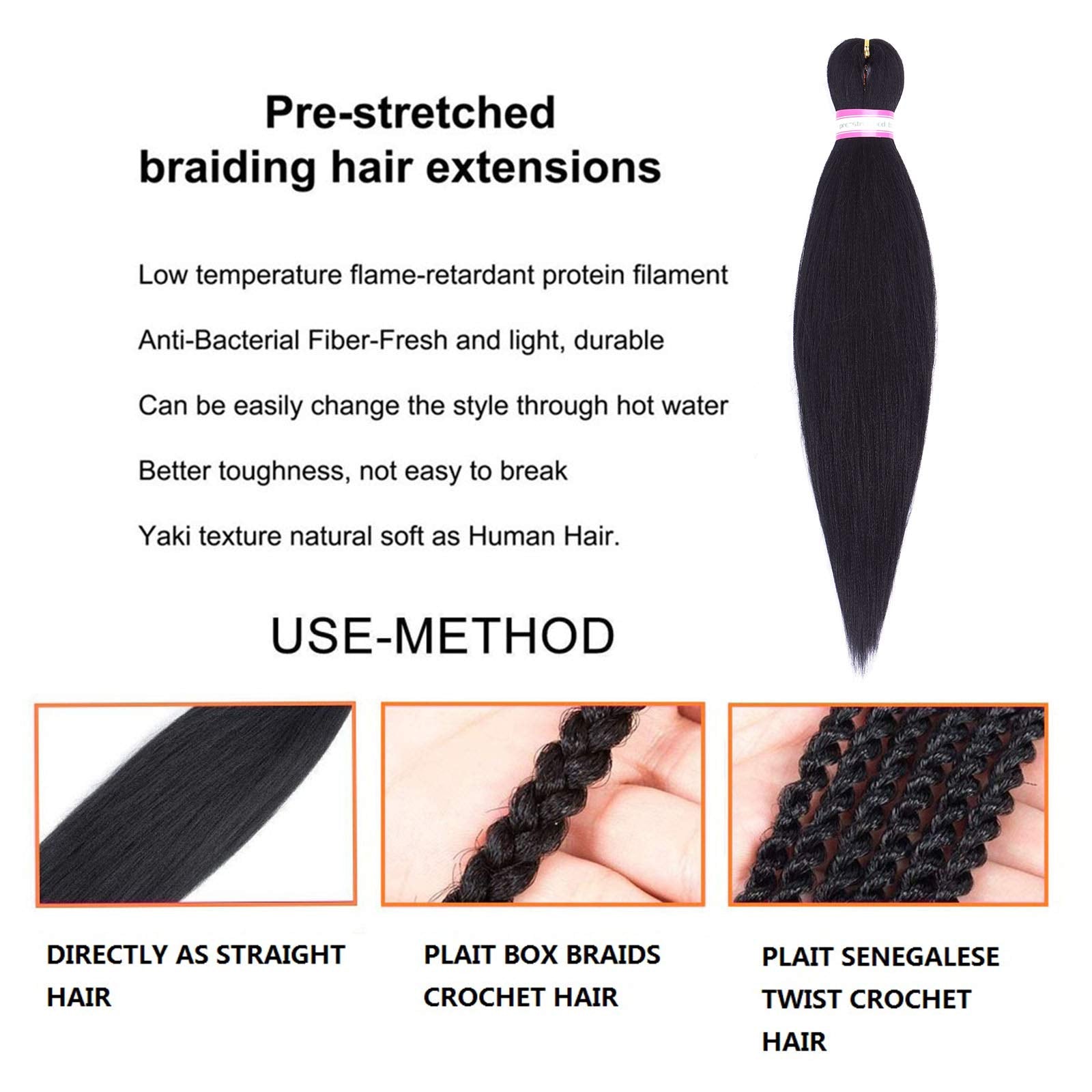 Black Braiding Hair Pre Stretched 20 Inch 8 Packs Braiding Hair Extensions For Crochet Box Braids Twists Locs Hair Itch Free Sof