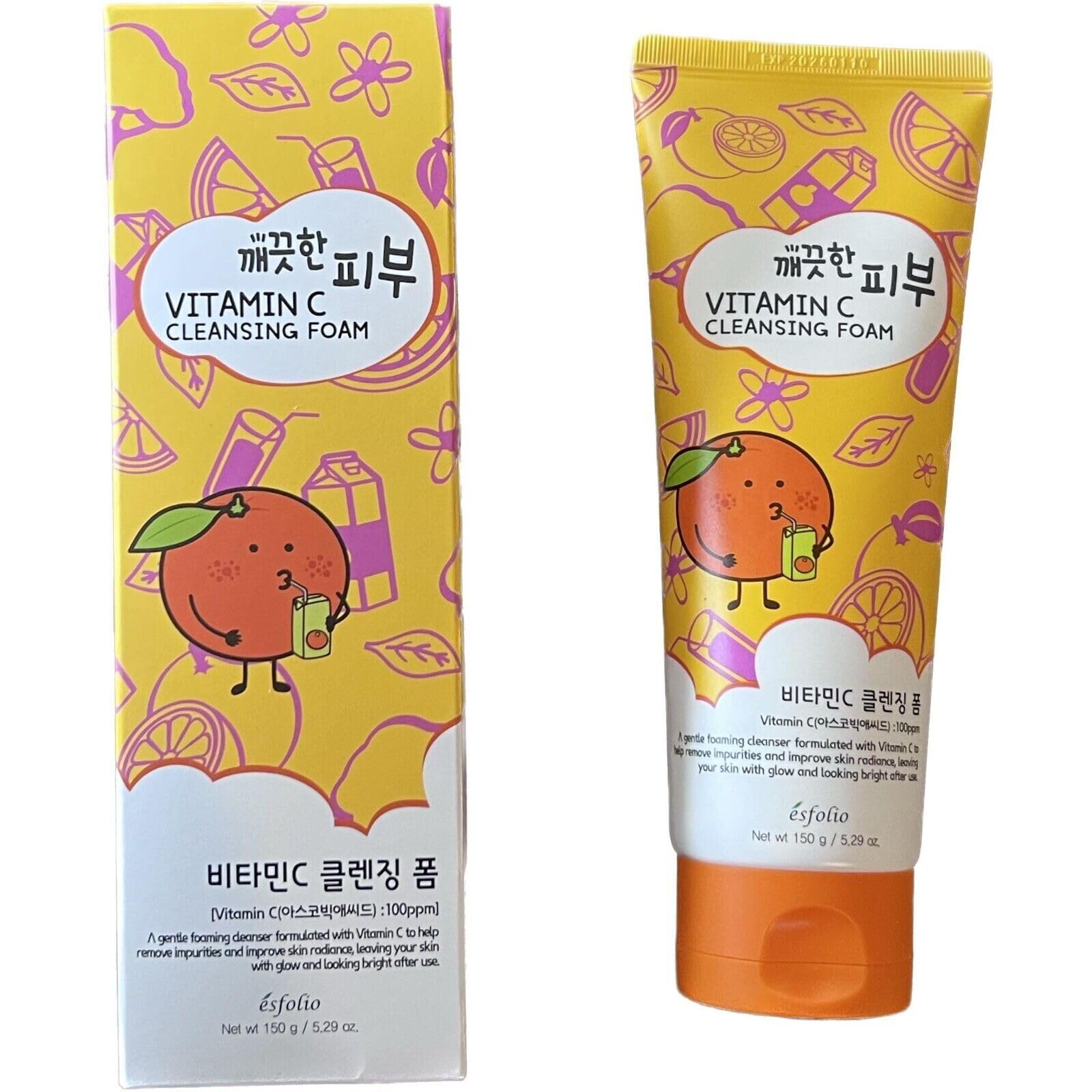 esfolio Vitamin C Cleansing Foam - Improving Face Wash for Glowing Skin, Deep Pore Cleanser with Antioxidants, Hydrating & Refre