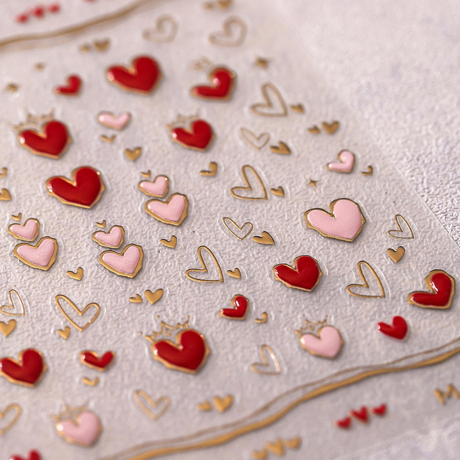 5D Embossed Heart Nail Stickers Valentines Day Nail Art Stickers Heart Nail Decals Self-Adhesive Love Stickers Pink Red Gold Hea
