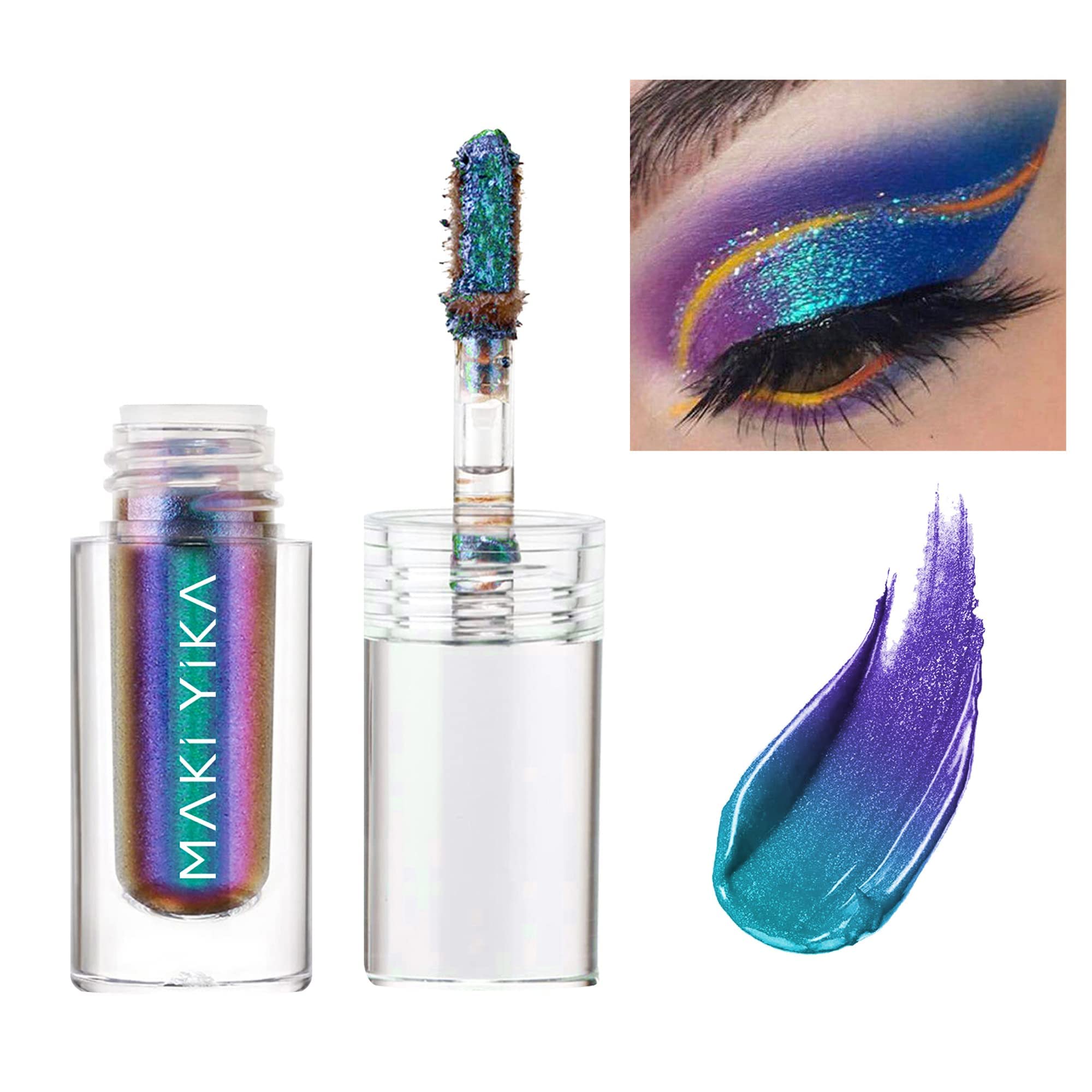 MAKI YIKA Glitter Eyeshadow Teal Liquid Multichrome Eyeshadows Long Lasting, Metallic Chameleon Eye Shadow Smudgeproof Holograph