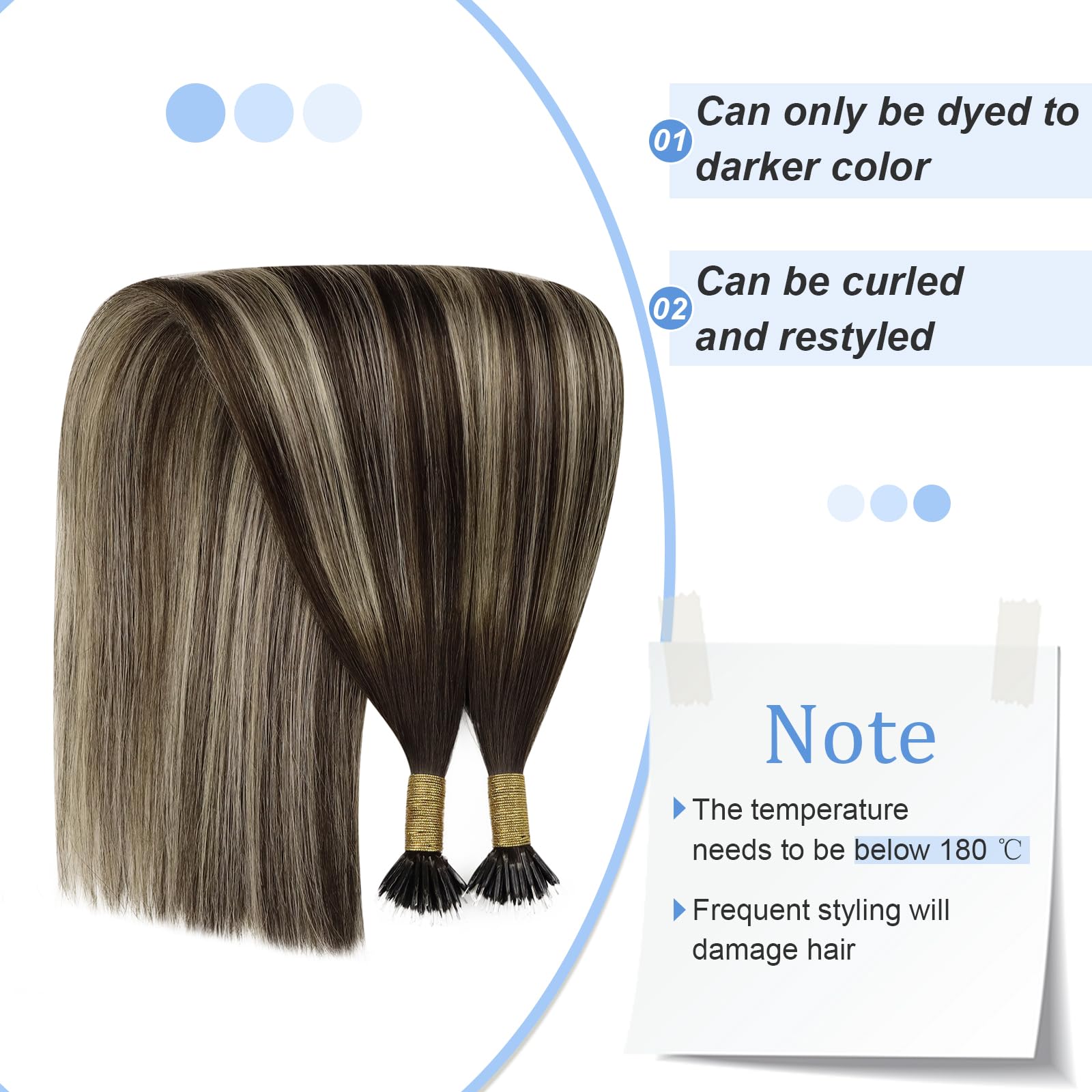 Youngsee Nano Bead Hair Extensions Human Hair Brown Balayage Nano Natural Hair Extensions Ombre Dark Brown With Ash Blonde Nano