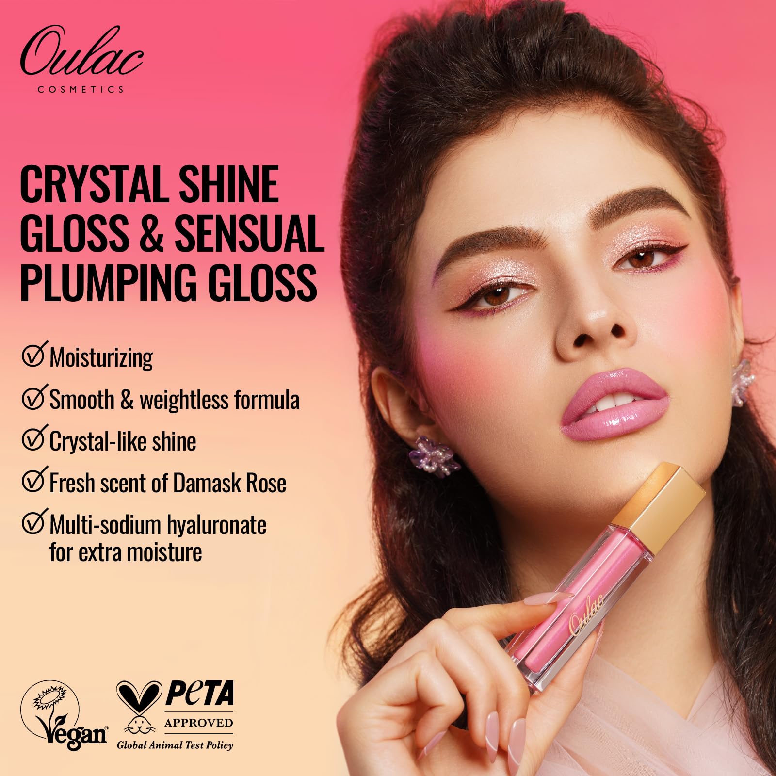 Oulac Pink Lip Gloss High-Shine Moisturizing Lip Gloss Oil Colorful Shade Liquid Lipstick Non-Stick Cup Glitter Lipstick Lip Tin