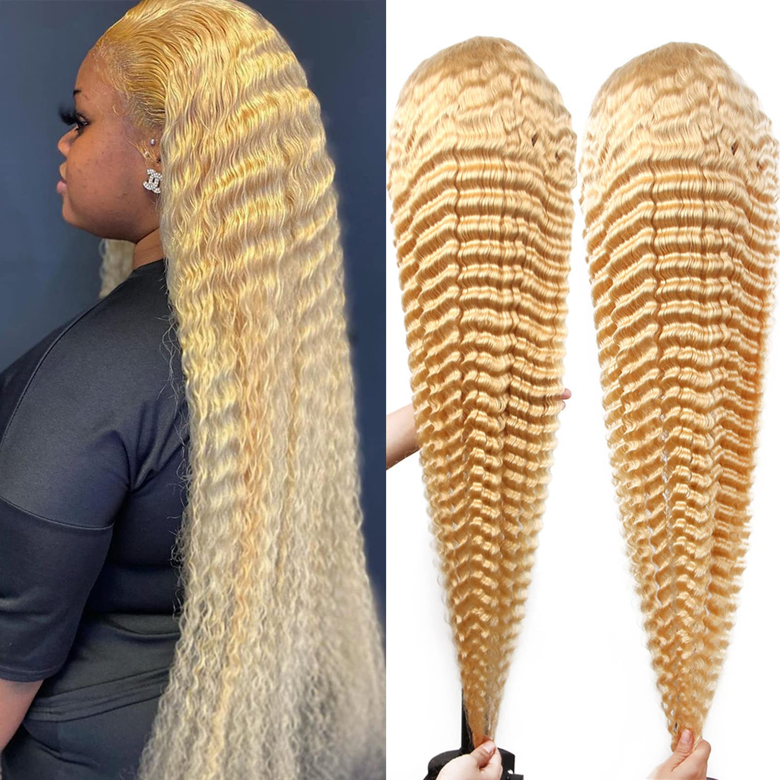 613 Lace Front Wig with 13x6 Transparent Deep Wave Lace - 180 Density, Free Part, Bleached Knots, Baby Hair - 613 HD Lace Fronta