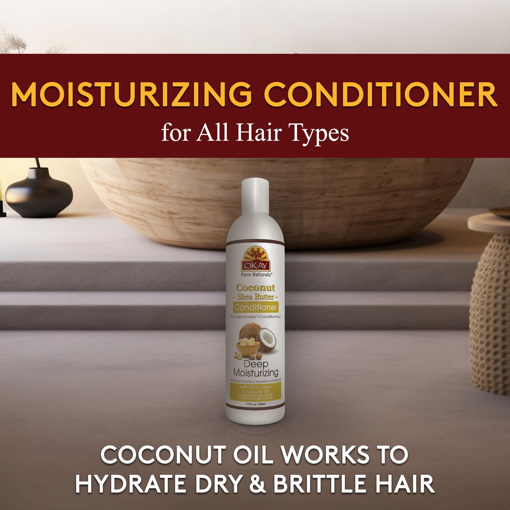 OKAY | Coconut & Shea Butter Conditioner | For All Hair Types & Textures | Fortify - Strengthen - Revitalize | With Olive, Argan