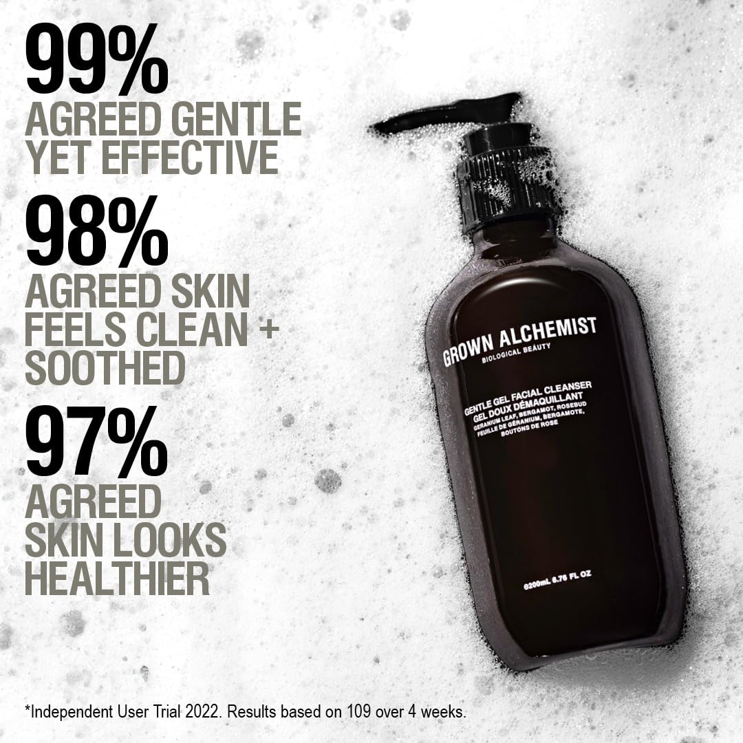 Grown Alchemist Gentle Gel Facial Cleanser (200ml) with Bergamot and Rosebud. Hydrating Exfoliating Face Wash with Willow Bark,