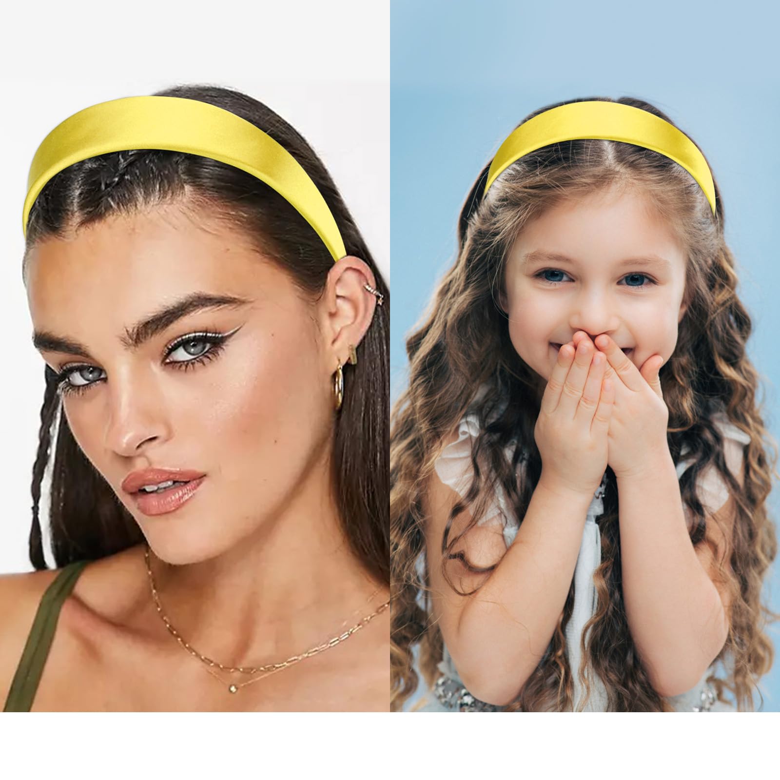 Velscrun Yellow Headband For Women Girls 1.6 Inch Wide Headbands Satin Head Bands For Womens Hair Solid Simple Holiday Hair Band