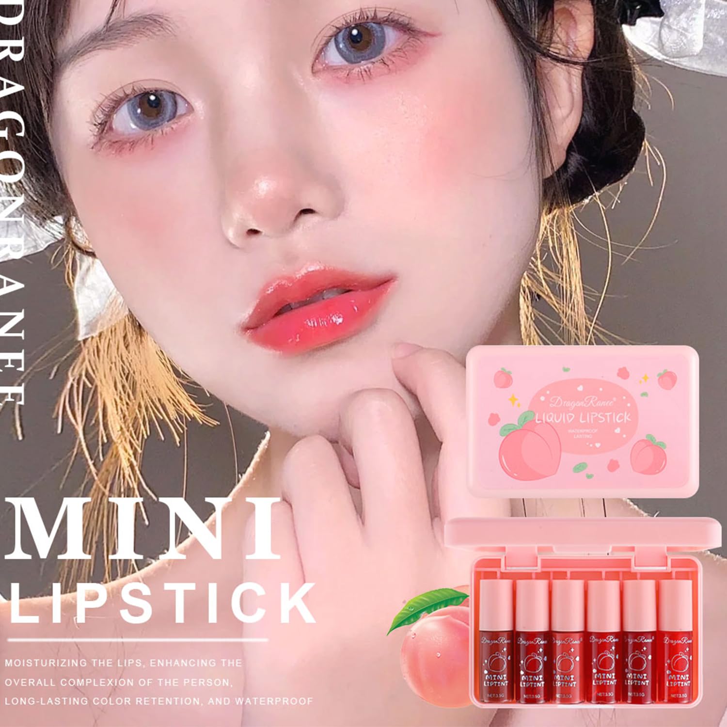 6 Colors Peach Lip Tint Stain Set, Korean Lip Tint Lip Stain Lip Gloss Mini Liquid Lipstick Set, Multi-Use Lip And Cheek Tint, L