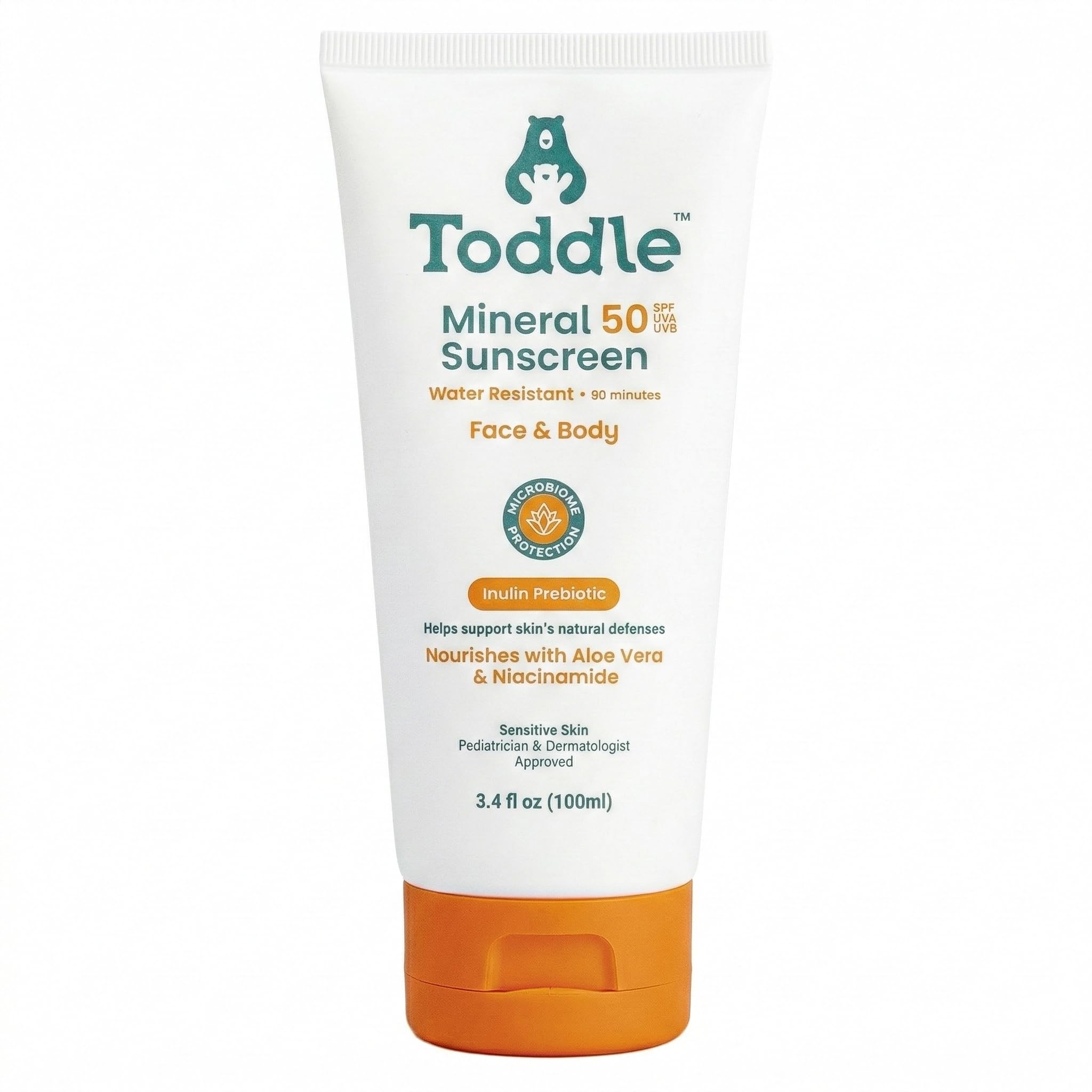 Toddle Prebiotic Mineral Sunscreen SPF 50 for Kids & Baby, Face & Body Sun Protection, Reef Safe, Non-Toxic Zinc Oxide Broad Spe