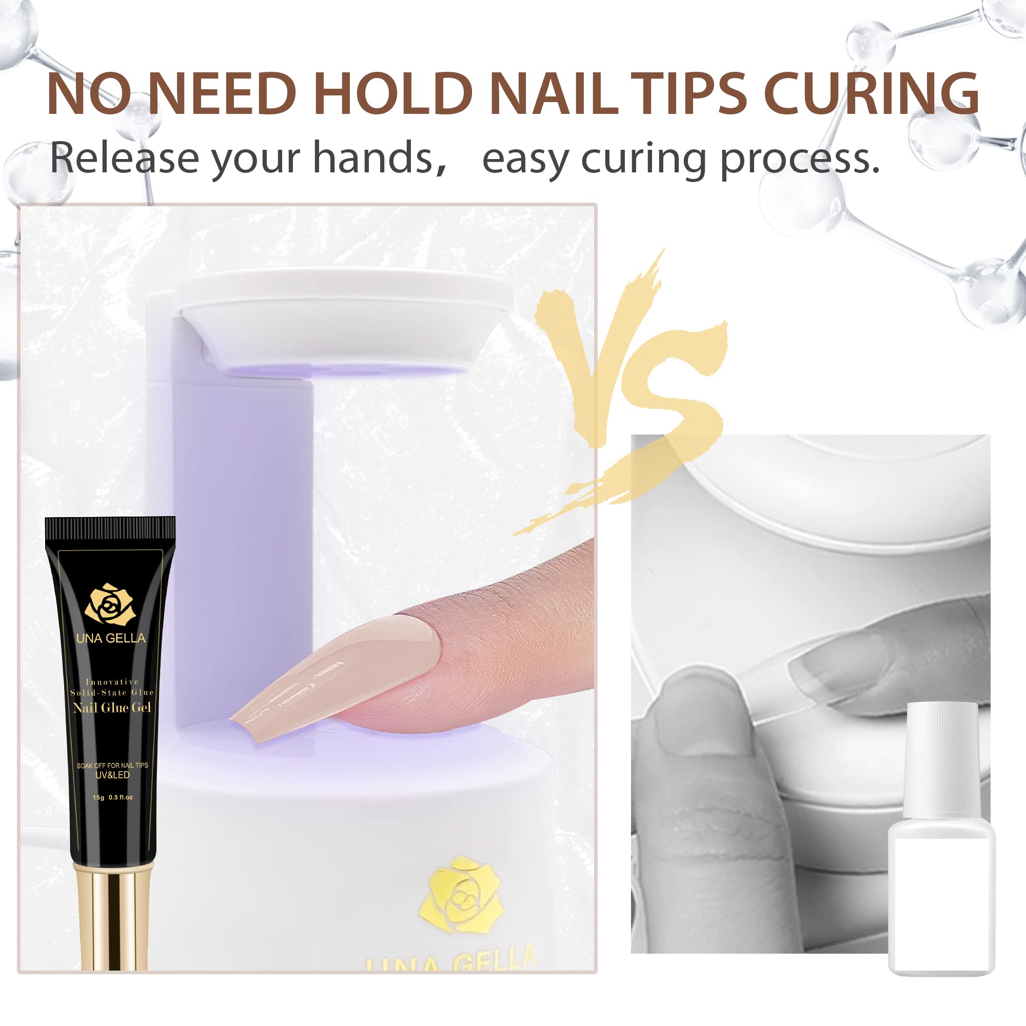 Una Gella Soft Gel Nail Tips Glue  2Pcs  Solid State Soak Off Super Strong Glue For Acrylic Nails Curing Needed For Nails Extens
