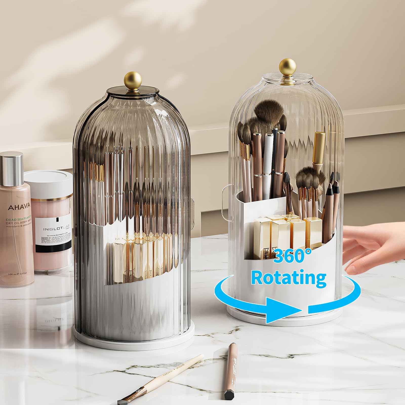 Mshomely Makeup Brush Holder Organizer, 360 Rotating Makeup Brush Organizer Cosmetics Make Up Brush Organizer For Vanity, Waterp