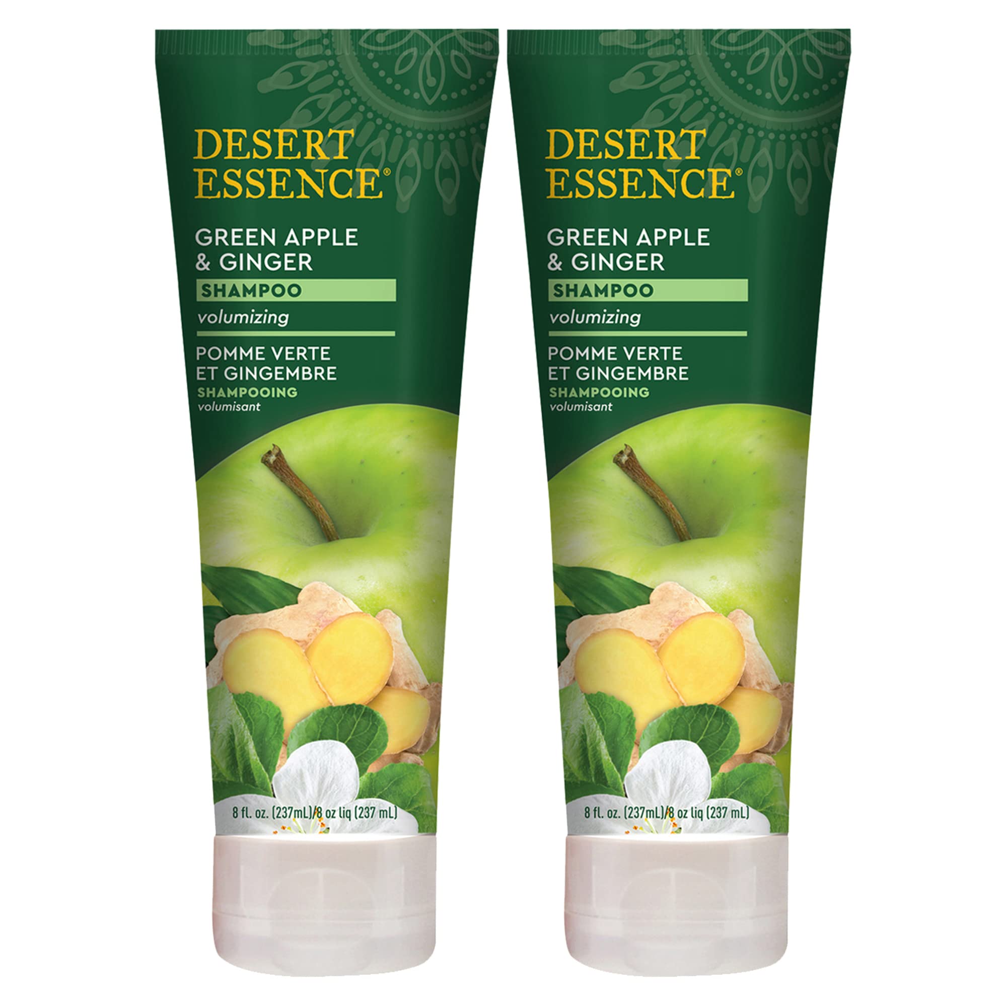 Desert Essence Green Apple & Ginger Shampoo - 8 Fl Ounce - Pack of 2 - Adds Volume, Strength & Shine - Moisturizer & Revitalizin