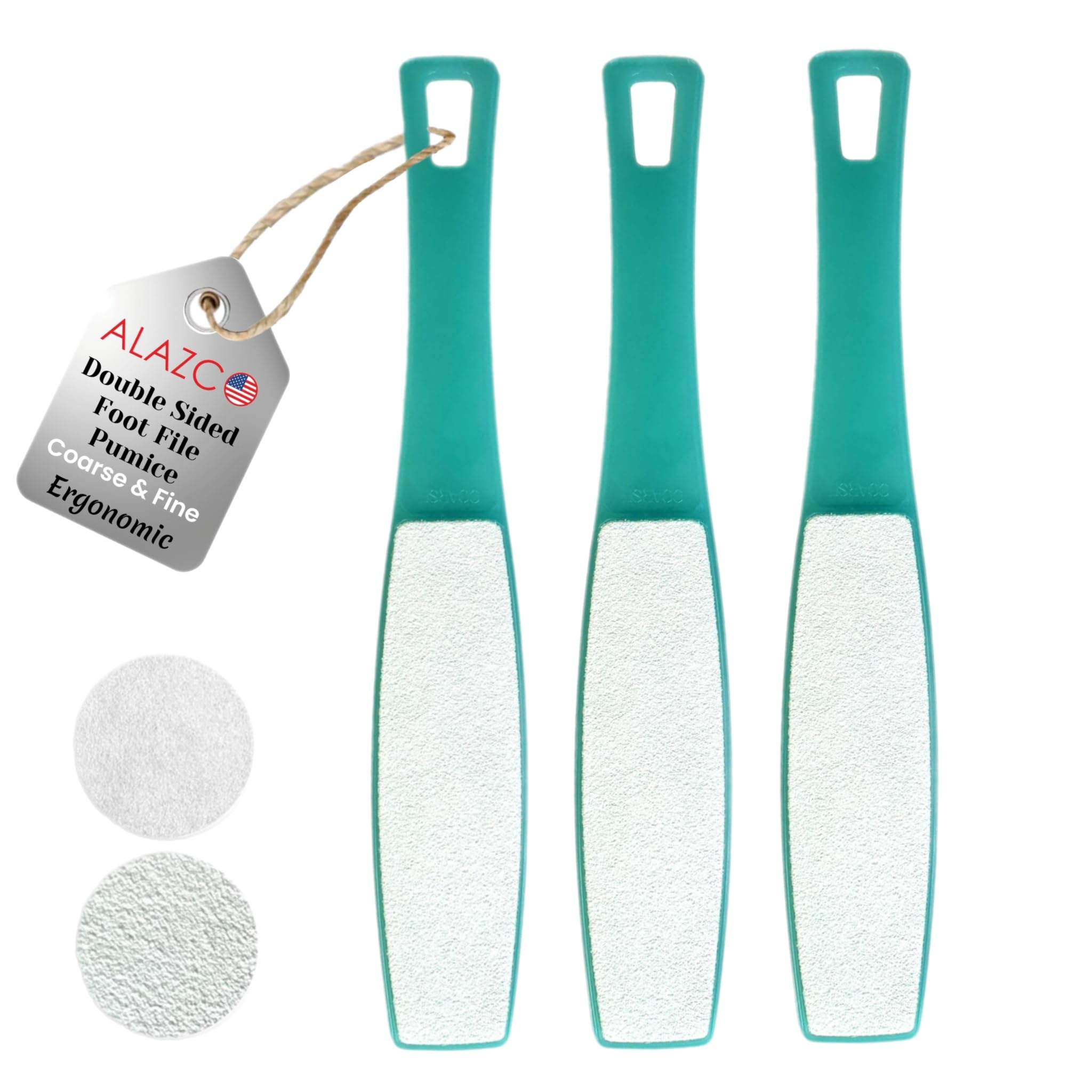 3 ALAZCO Double Sided Foot File Pumice Ergonomic Handle Scrubber Immediate Result Smooth Feet Heel Scraper Exfoliate Buffer Dead