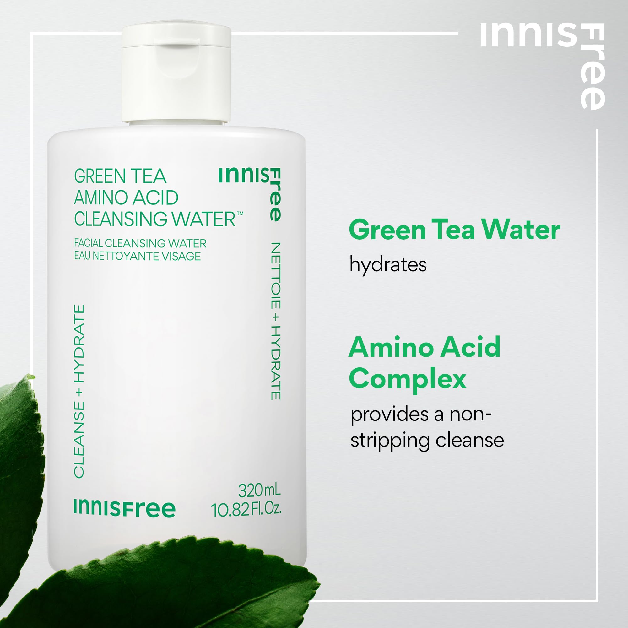 Innisfree Green Tea Amino Acid Cleansing Water, Hydrating Micellar Water, Korean Skincare Makeup Remover, Dermatologist Tested (