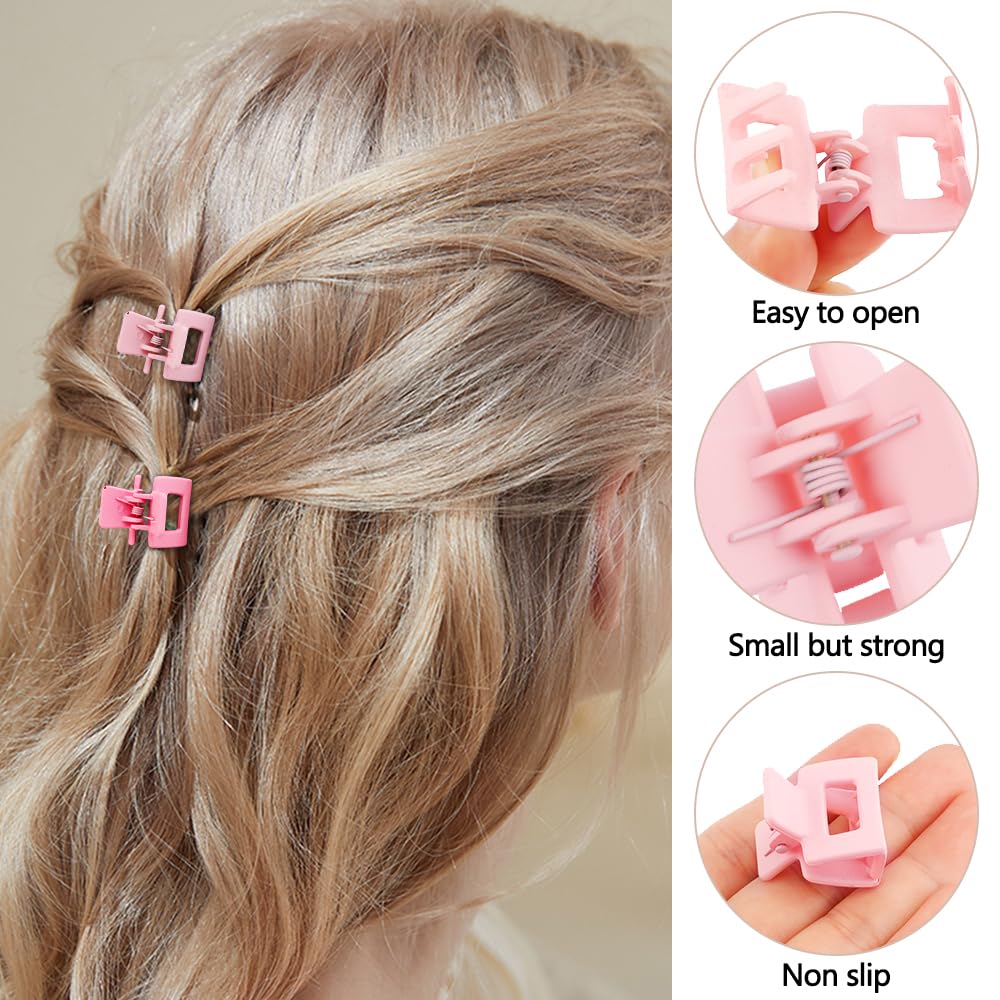 Ahoney 10Pcs Pink Hair Claw Clips For Women Girls, 1'' Mini Matte Small Hair Clips For Thin Thick Medium Hair Cute Jaw Clips Str