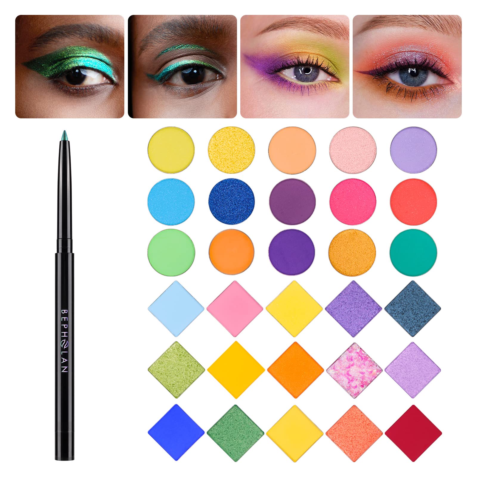 Bepholan Eyeliner Pencil And Eyeshadow Palette,Purple Eyeliner,Blue Purple Shifting Colors Glitter Waterproof Eyeliner Eye Shado