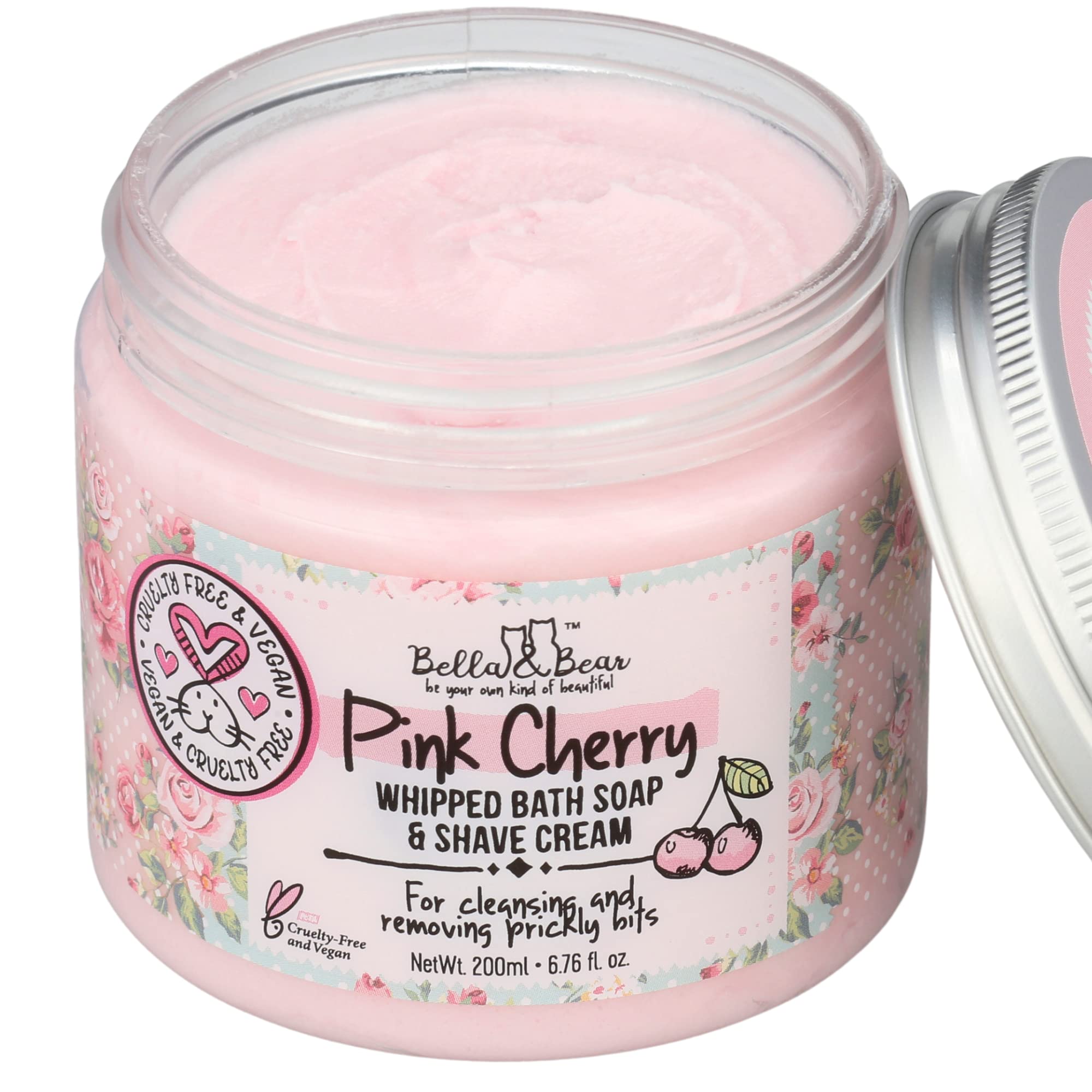 Bella & Bear Pink Cherry Bath Soap & Shave Cream, Paraben Free, No Harmful Chemicals, Cruelty Free, Vegan, 6.7Oz