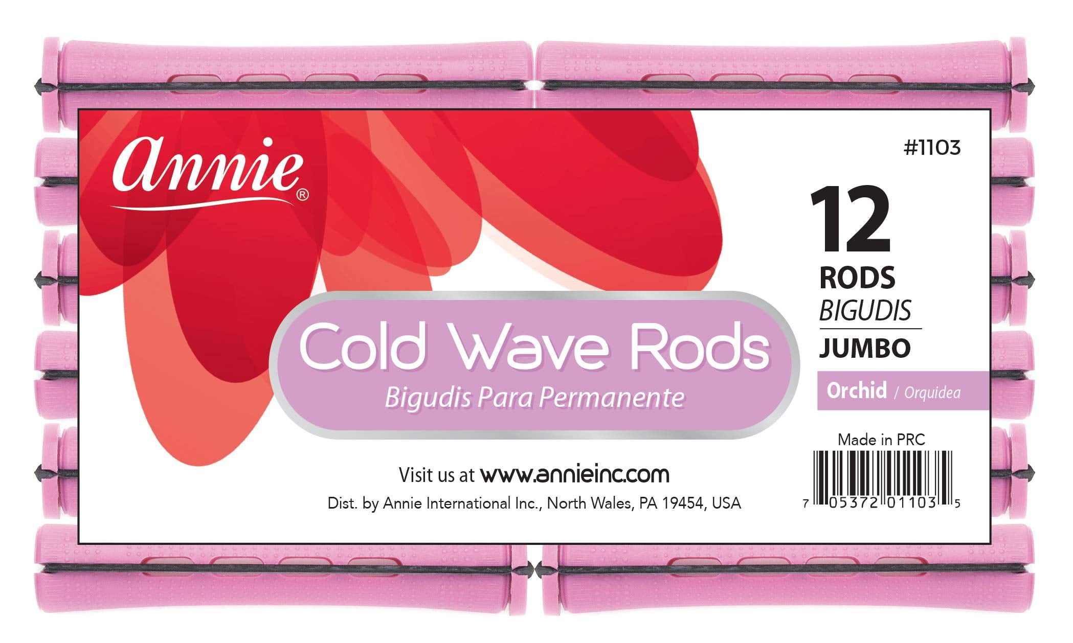 Annie Long Cold Wave Rods with Rubber Band for Hair Curling and Perm Styling - Orchid - Set of 3 Packs of 12 (36 Pieces)