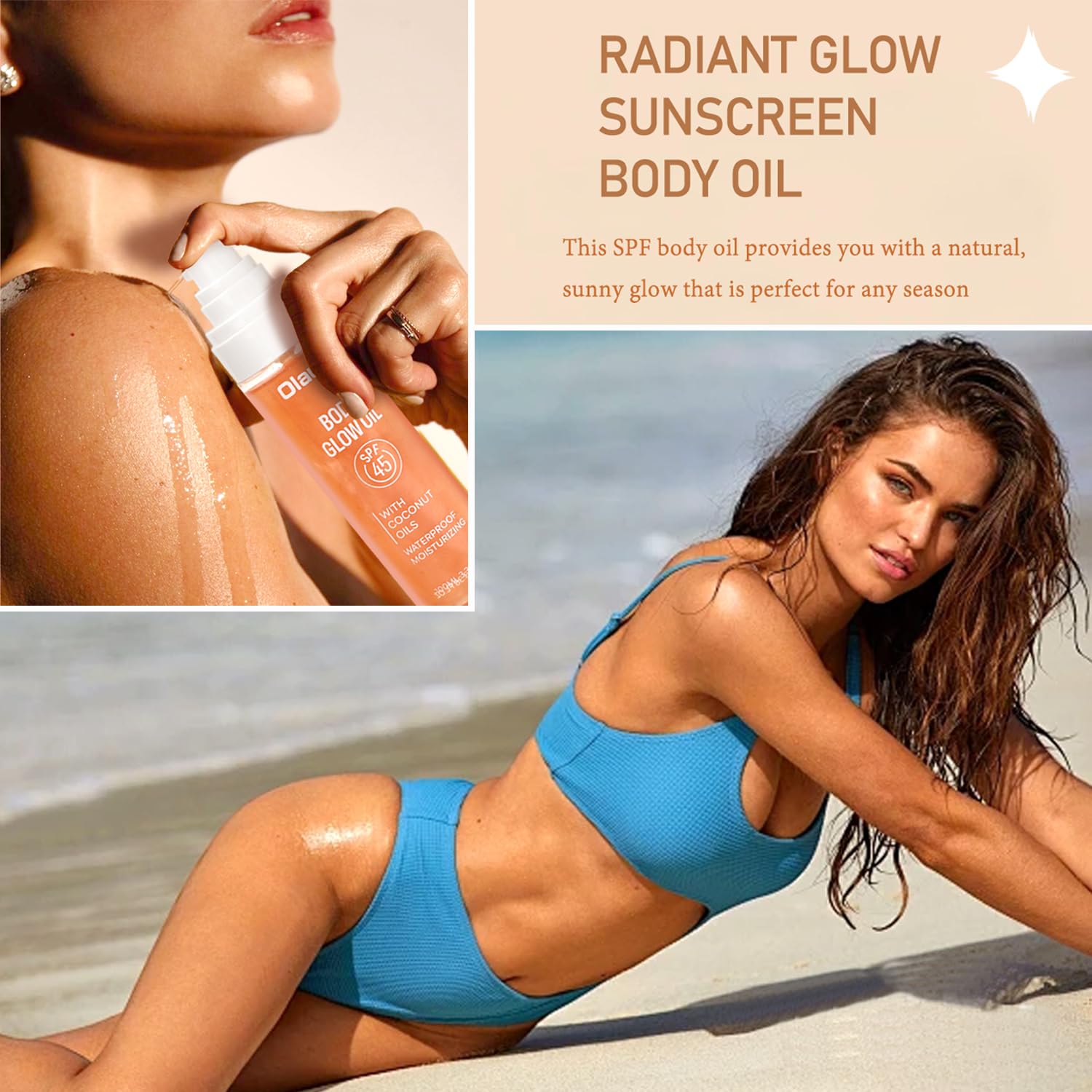 Glow Oil, SPF45 Moisturizing Body Oil Shimmer Sunscreen with Coconut Oil for Dry Skin Nourishing Glowing Skin Care Body Shimmer
