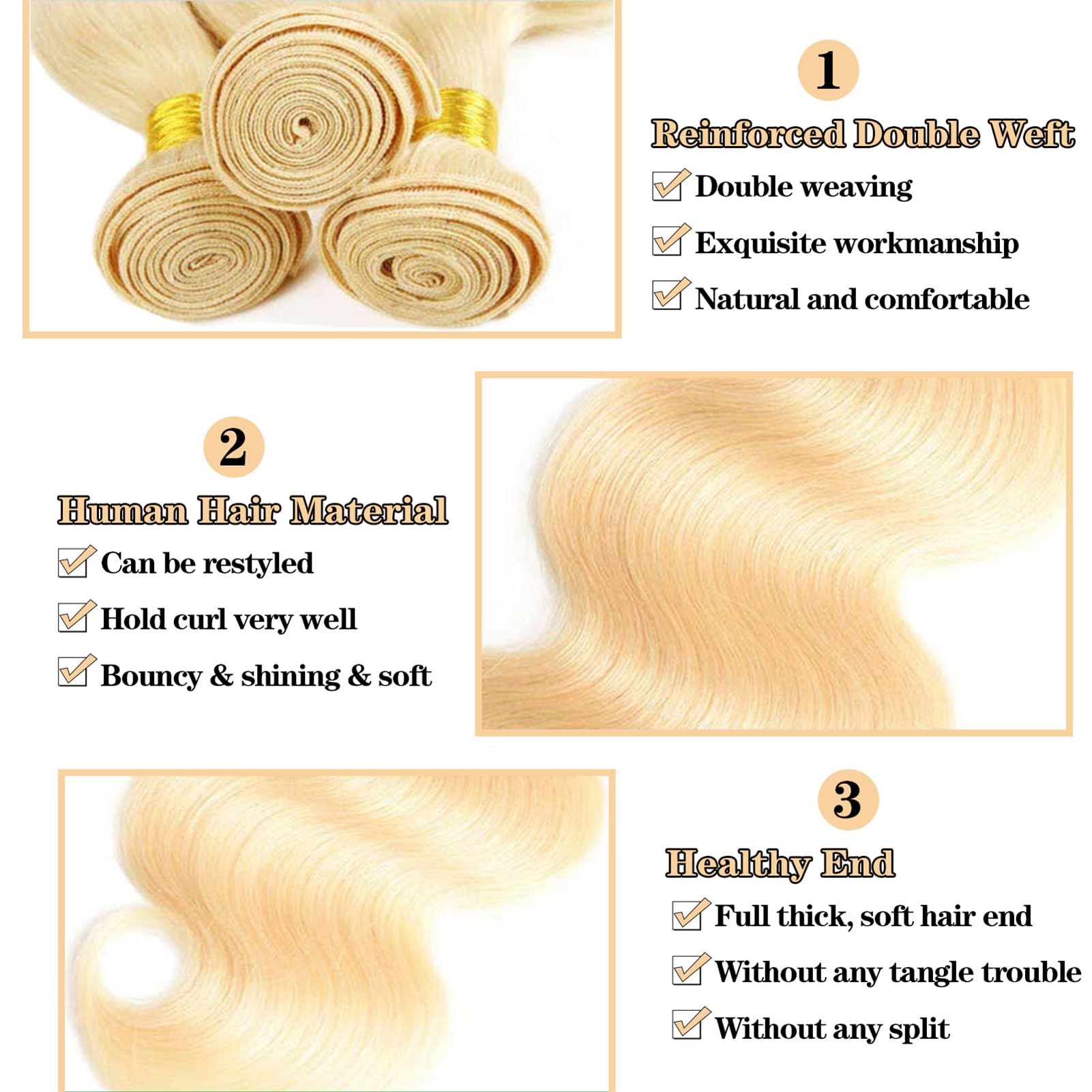 Royal Impression 613 Blonde Bundles Body Wave Human Hair 20'' 20'' 20'' 12A Grade 613 Blonde Body Wave Human Hair 3 Bundles 100%
