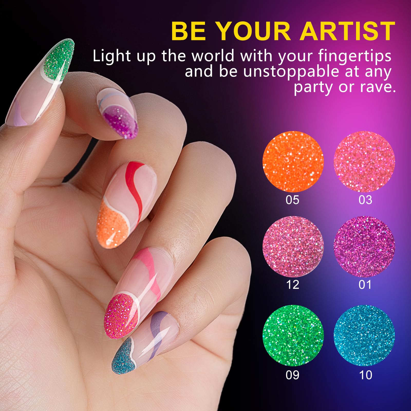 Nxj Infilila Neon Gel Nail Polish, 10Ml Glitter Gel Polish, Summer Gel Nail Polish Colors 6 Hot Pink Orange Blue Green Purple, P