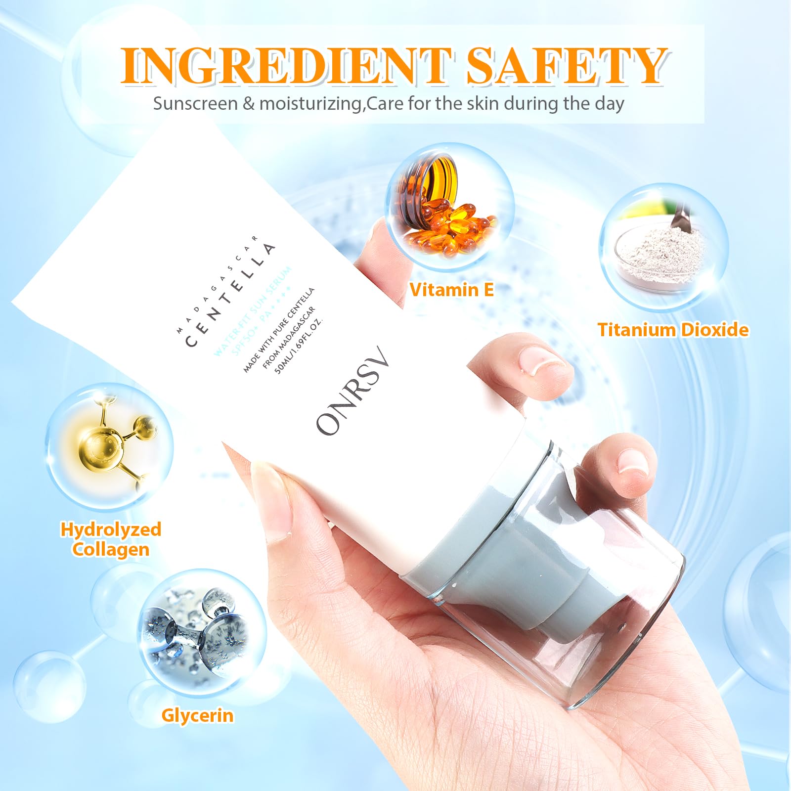 Madagascar Centella Sunscreen SPF50 Facial Serums, Moisturizing and Non-Sticky Centella Water-Fit Sun Protection for All Skin Ty
