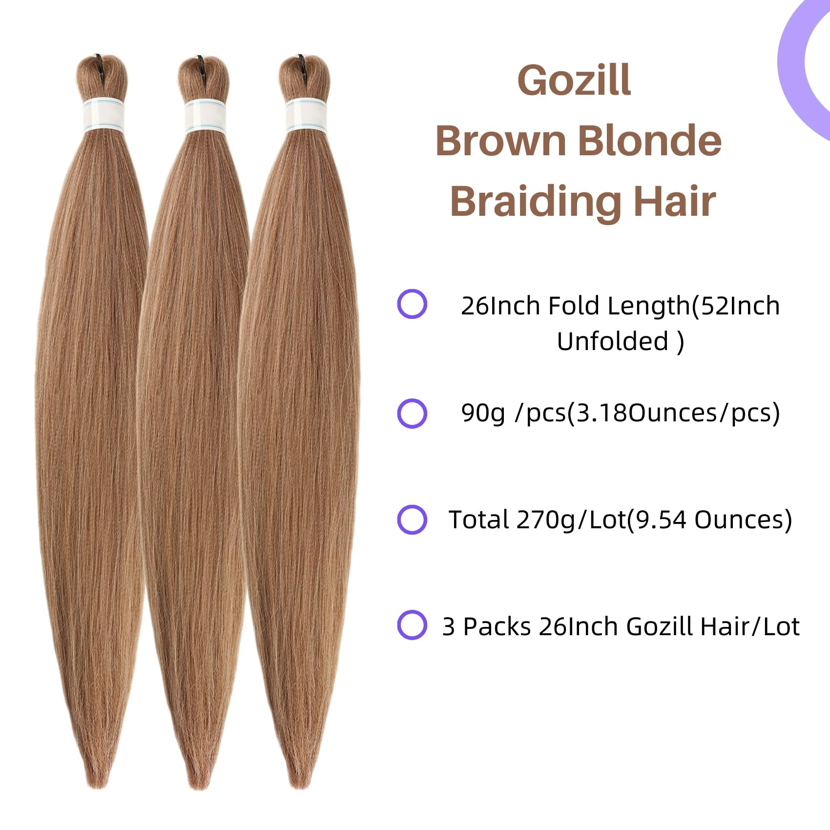 Brown Blonde Braiding Hair Pre Stretched Box Braids Hair Extension for Braiding 27/30/613 Mixed Braiding Hair for Knotless Box B