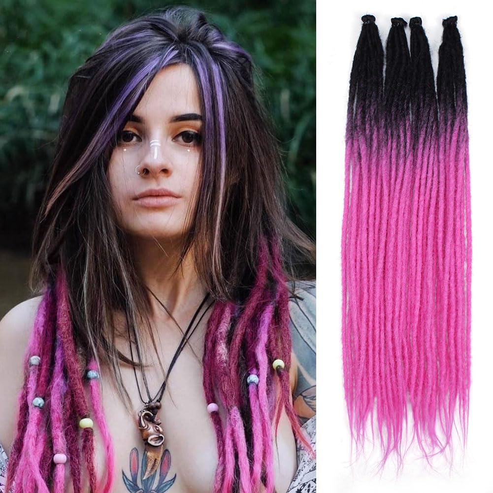 Kraler Violet Red Dreadlock Extensions, 22'' Synthetic Crochet Dreads Extensions 100% Handmade Single Ended Dreads Thin 0.6cm Wi