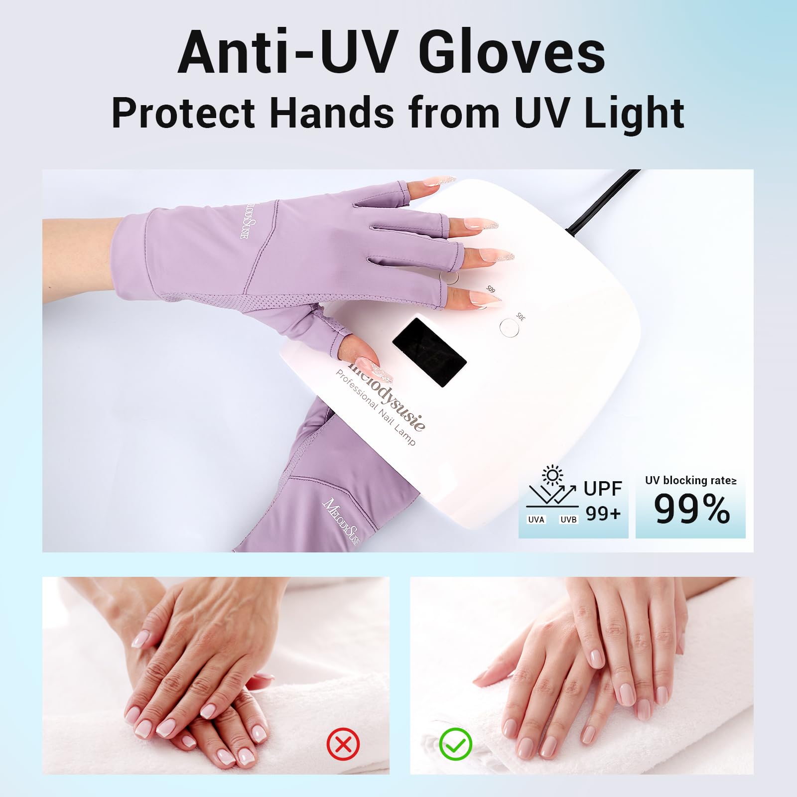 MelodySusie UV Protection Gloves, Fingerless Cooling Ice Silk, Medium, Purple