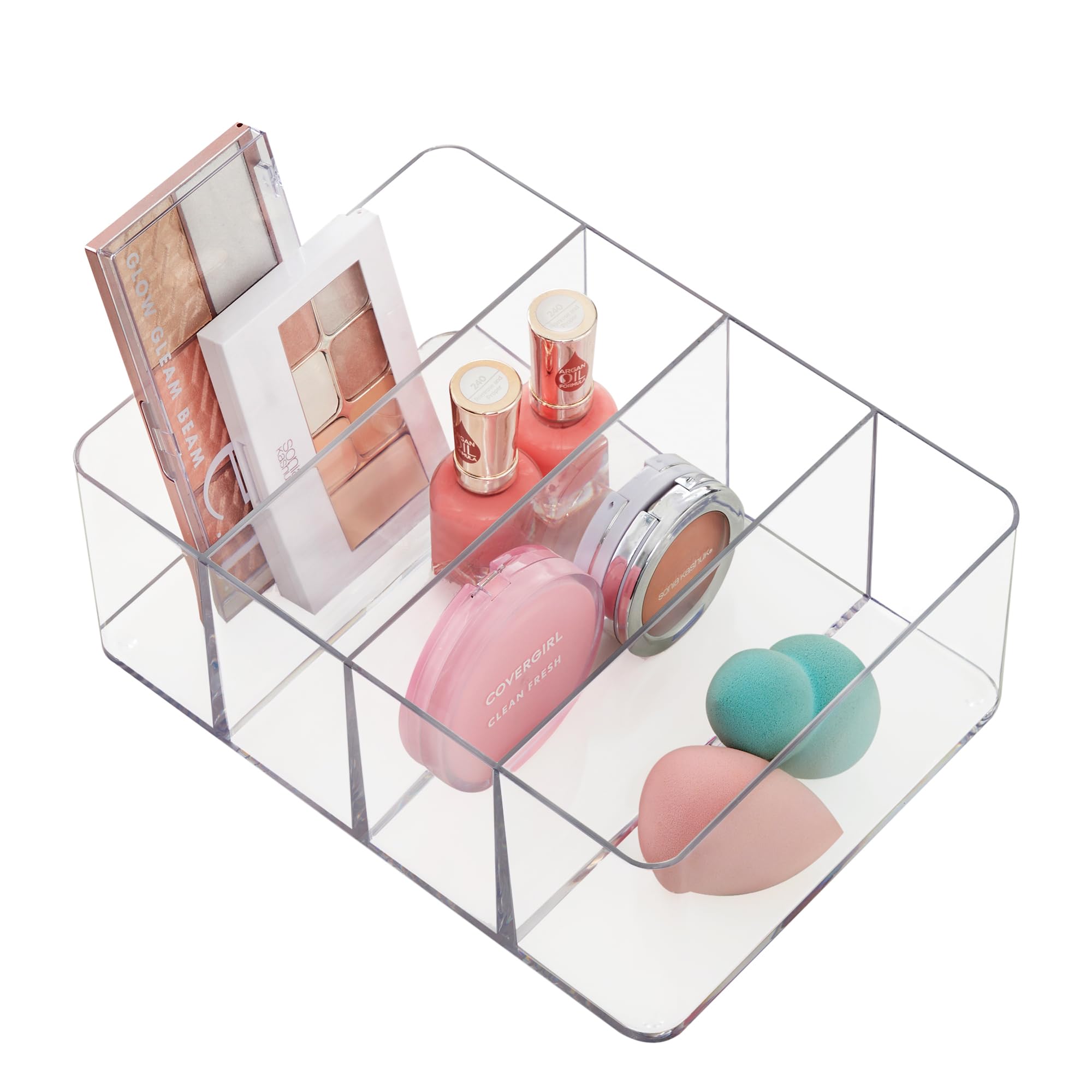 Stori 4-Compartment Clear Plastic Organizer  Rectangular Divided Makeup And Vanity Storage Bin  Use Upright For Eyeshadow Palett
