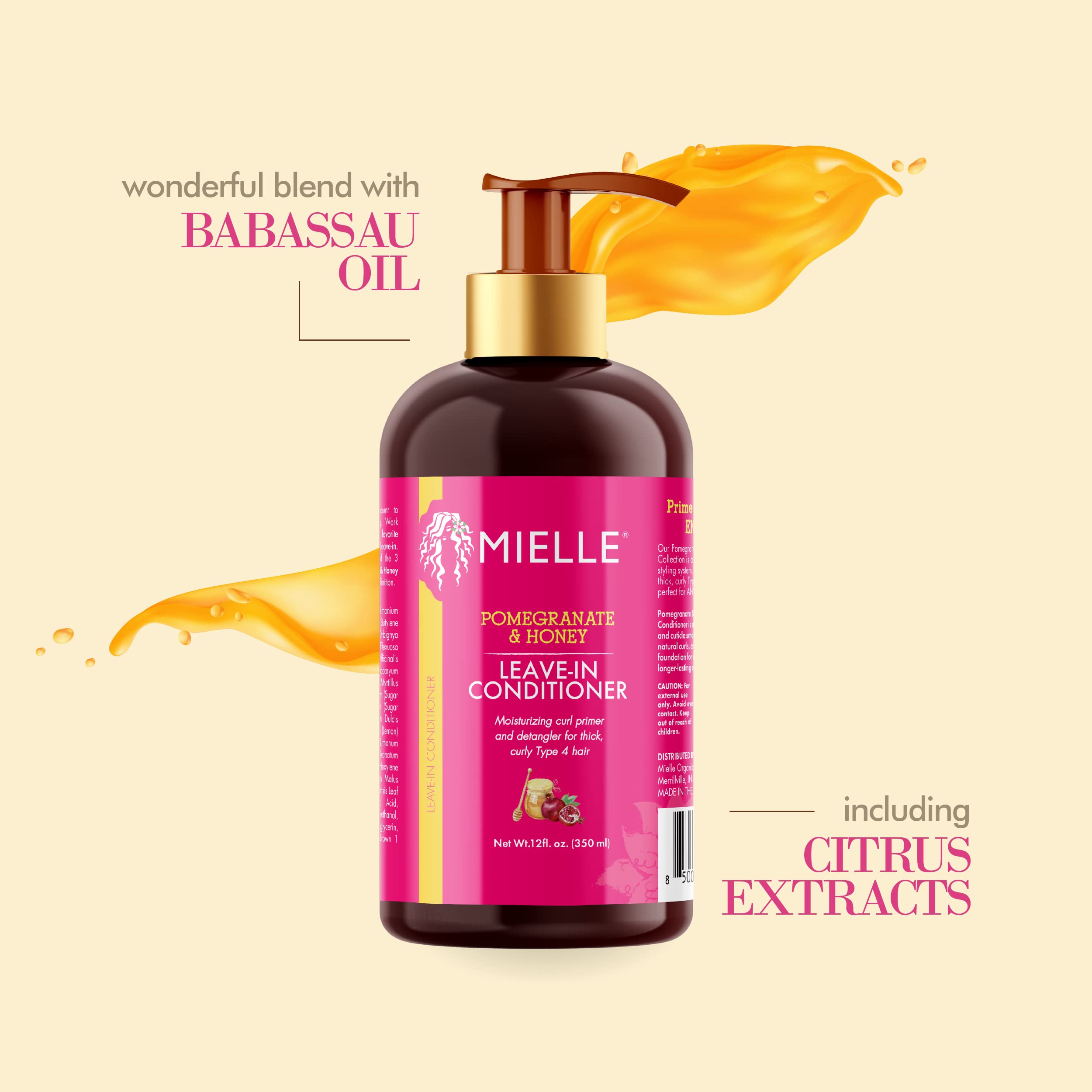 Mielle Organics Pomegranate & Honey Leave-In Conditioner, Moisturizing Curl Primer and Detangler, Repair Damage and Prevent Friz