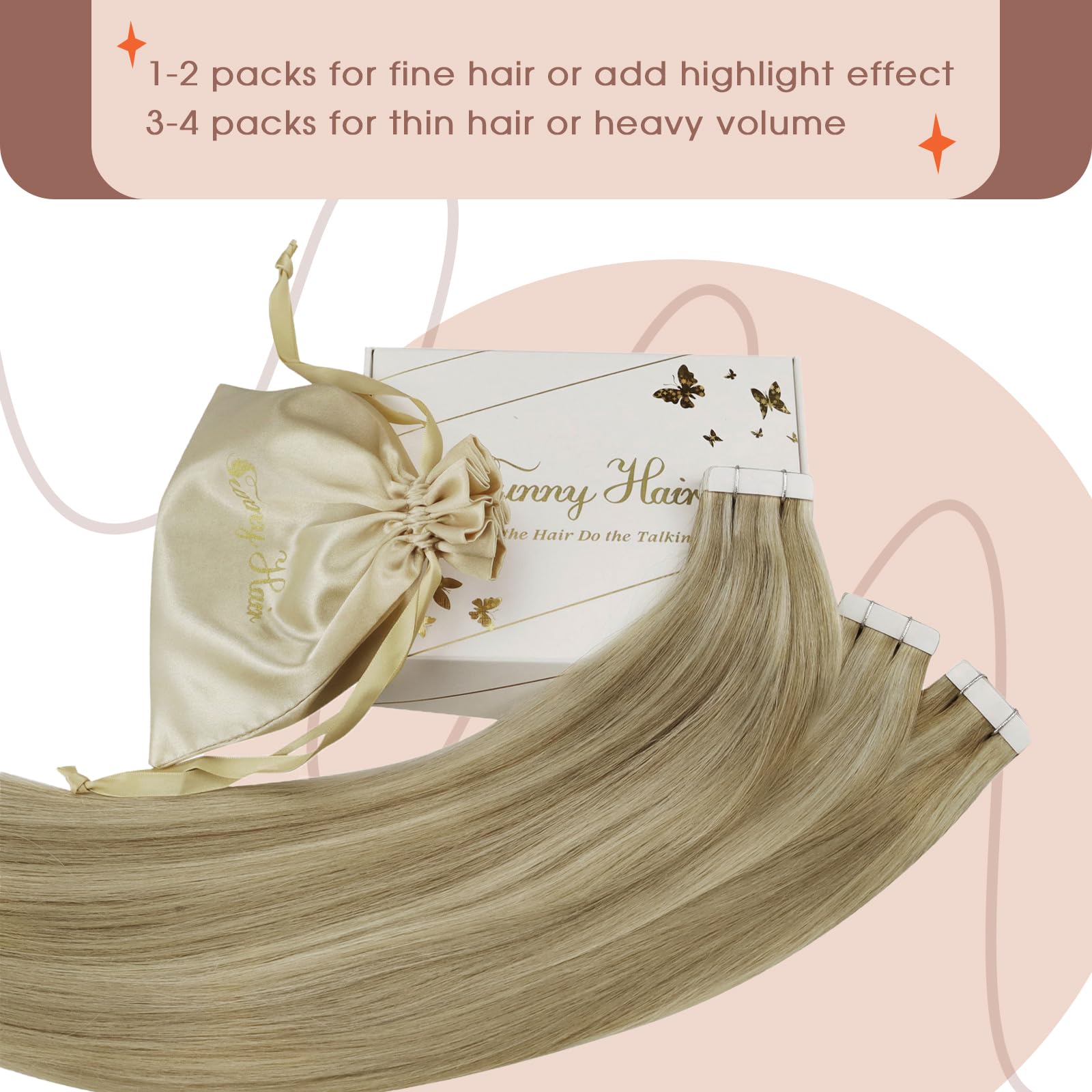 Sunny Hair Tape In Extensions Golden Blonde 24In Tape In Hair Extensions Human Hair Golden Blonde Highlight Light Blonde Hair Ex