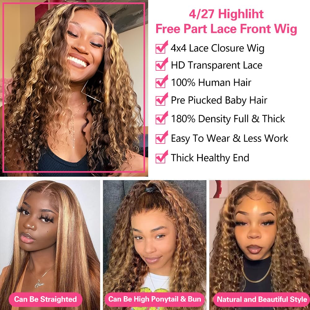 Jenniferita Ombre Honey Blonde Wear And Go Glueless Deep Curly Wave Lace Front Wigs Human Hair Highnight Hd Lace Front Wigs Huma