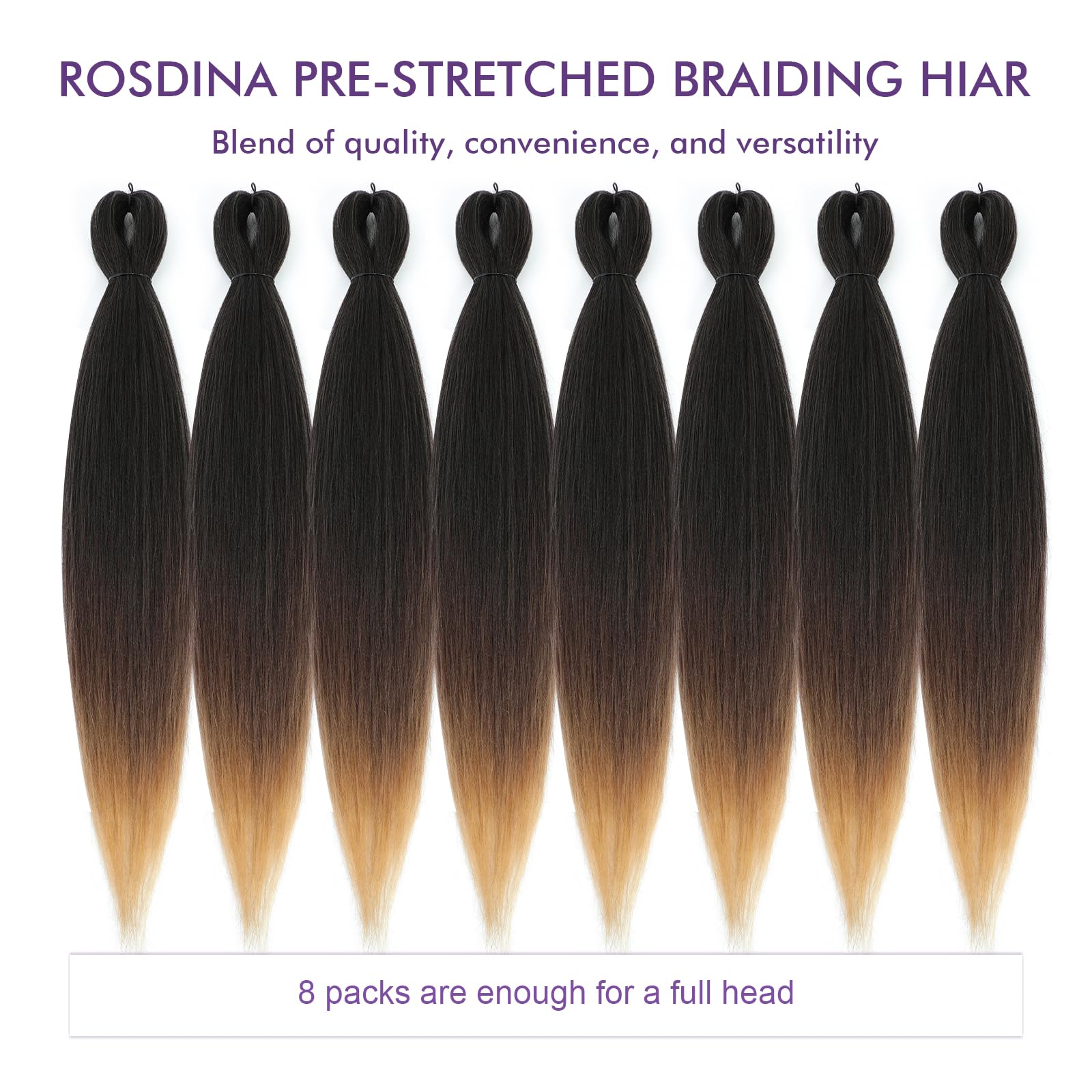 Rosdina Pre-Stretched Braiding Hair - 26 Inch Ombre Hair Extension Braiding Hair Pre-Stretched Professional Synthetic Fiber Croc
