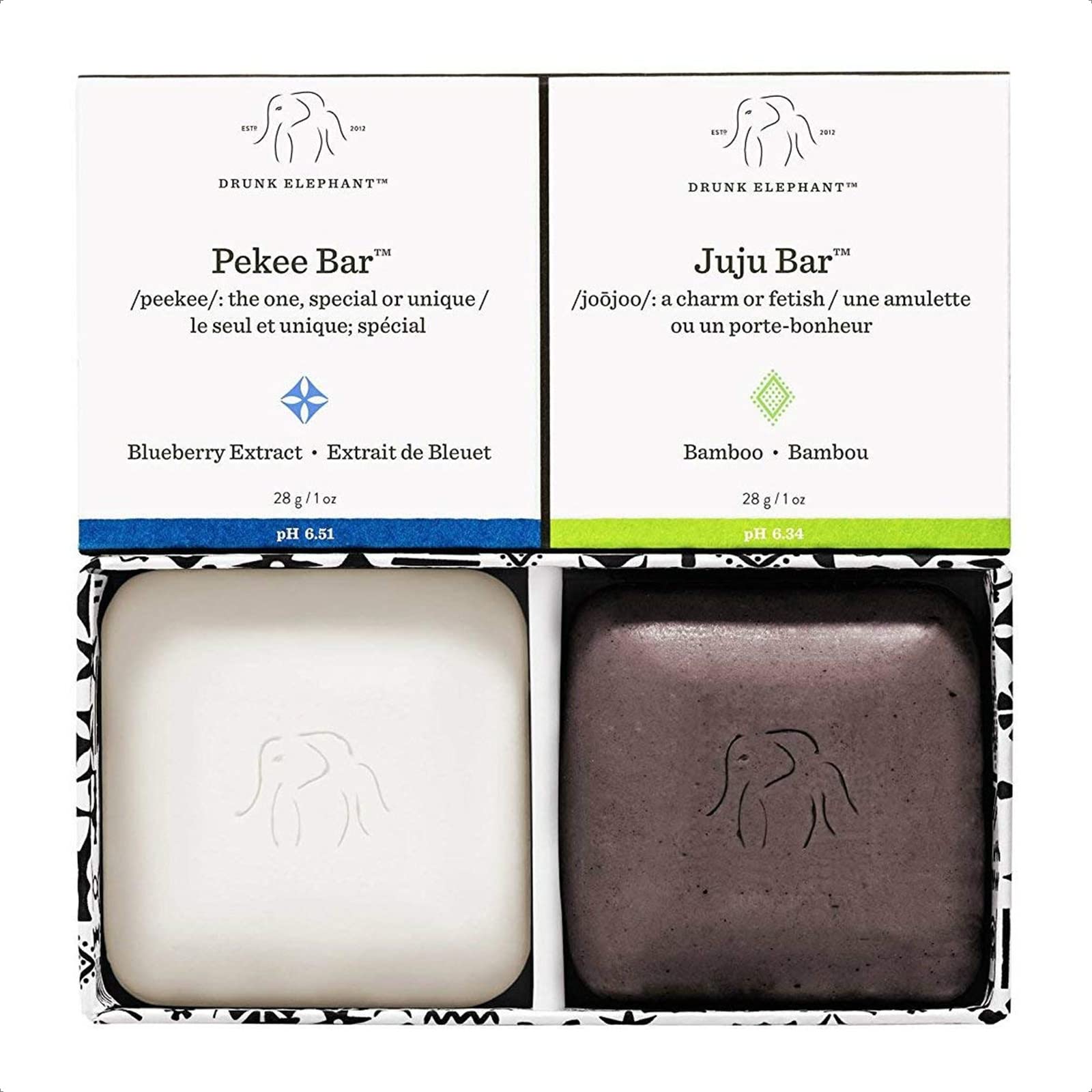 Drunk Elephant Baby Juju and Baby Pekee Bar Soap Travel Case. Exfoliating Face Wash and Moisturizing Bar Cleansers. 1 Ounce Each