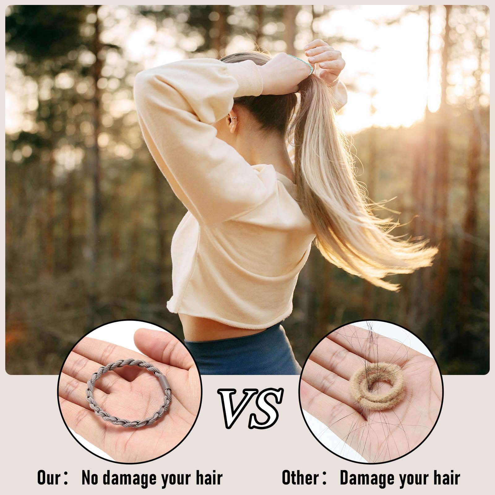Wgniip 48 Pcs Boho Hair Ties for Women, 4 Styles Cute Hair Tie Bracelet for Thin and Thick Hair/Pony Tails, Green and Brown Hair